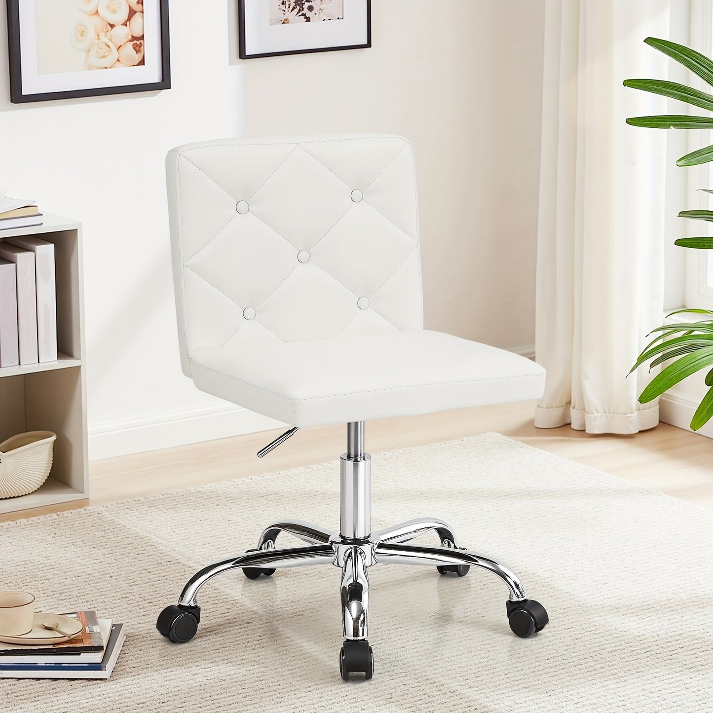 Set Of 1\u002F2 Faux Leather Mid-Back Armless Desk Chair, Adjustable Height 360° Rolling Swivel Office Chairs for Home Office Work