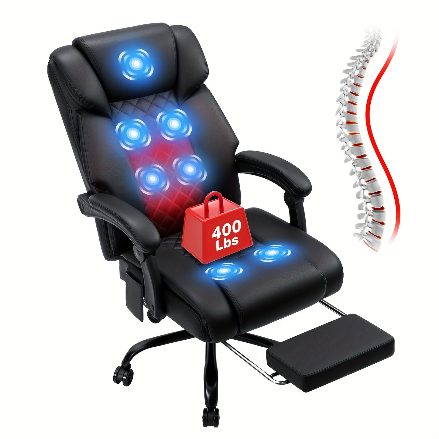Executive Office Chair with 7 Points Massage Reclining Office Chair with Footrest High Back Ergonomic Computer Desk Chairs Soft Faux Leather for Home Office