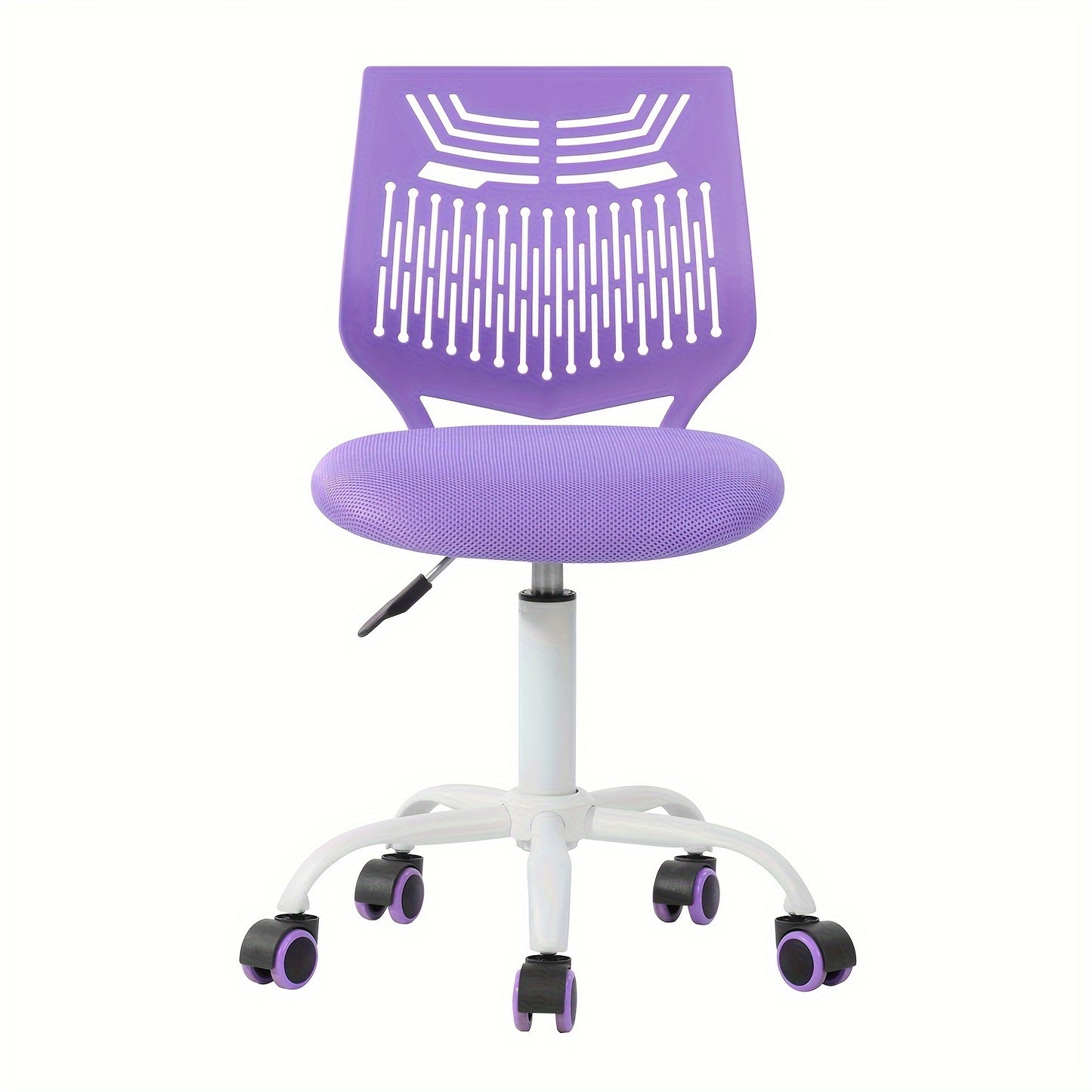 1pc Ergonomic Task Chair, Armless Desk Chair with Mesh Padded Cushion, Swivel Study Chair with Rolling Wheels, Open Back, Fabric Material, Non-Electric, Wipe Clean Care, for Hard Floor - Purple\u002FRose\u002FGreen, Office Chair Cushion