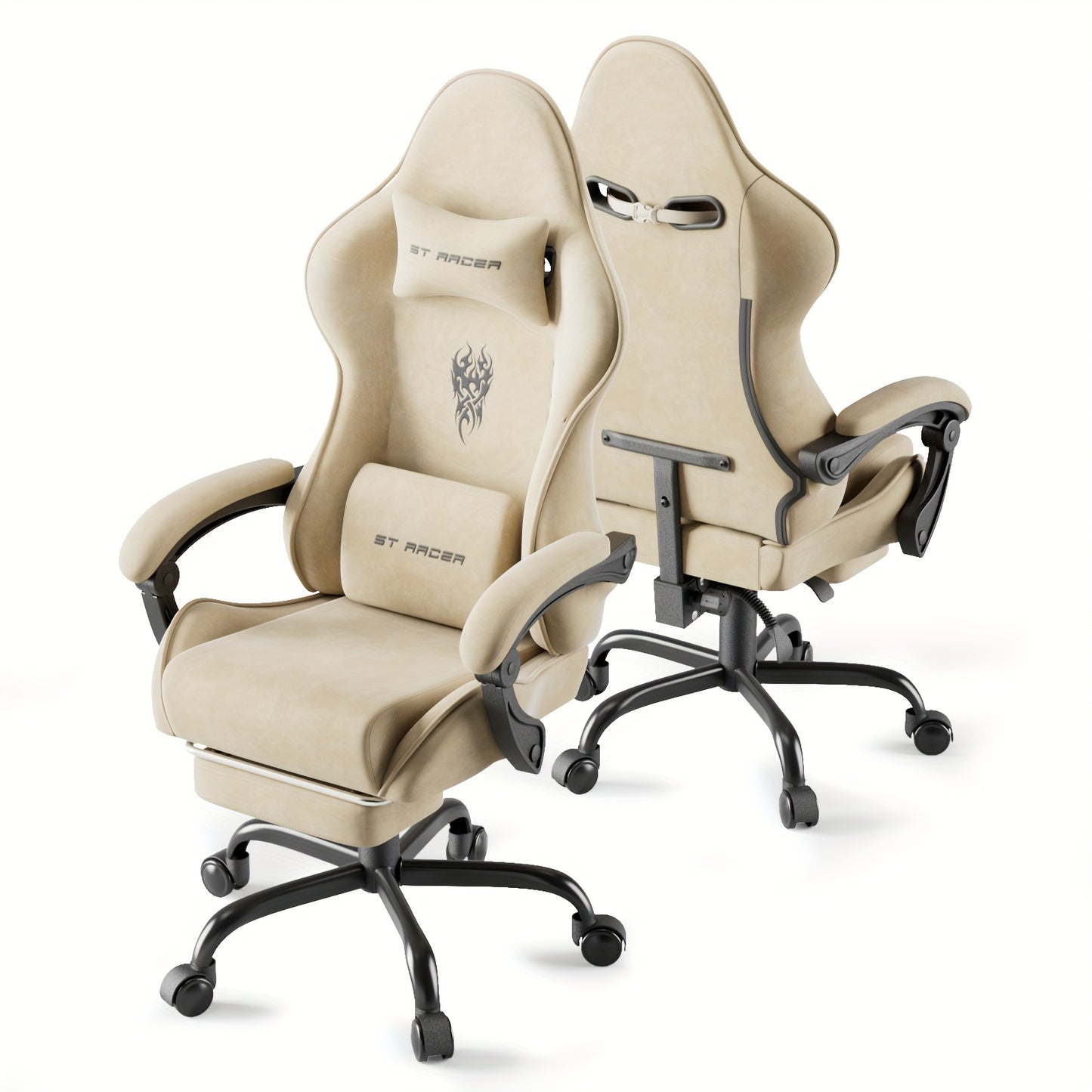 Velvet Fabric Gaming Chair, High Back Ergonomic Gamer Chair for Adult, Comfortable Video Game Chair with Footrest And Massage Lumbar Cushion