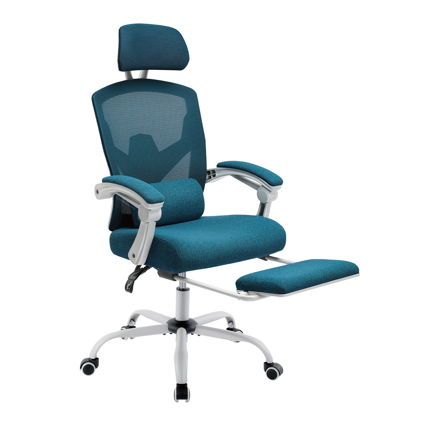 Home Office Desk Chair with Footrest and Headrest, High-Back Mesh Rolling Swivel Reclining Chairs with Wheels, Comfortable Headrest, Lumbar Support, Comfy Arms for Home, Office, Gaming, Student