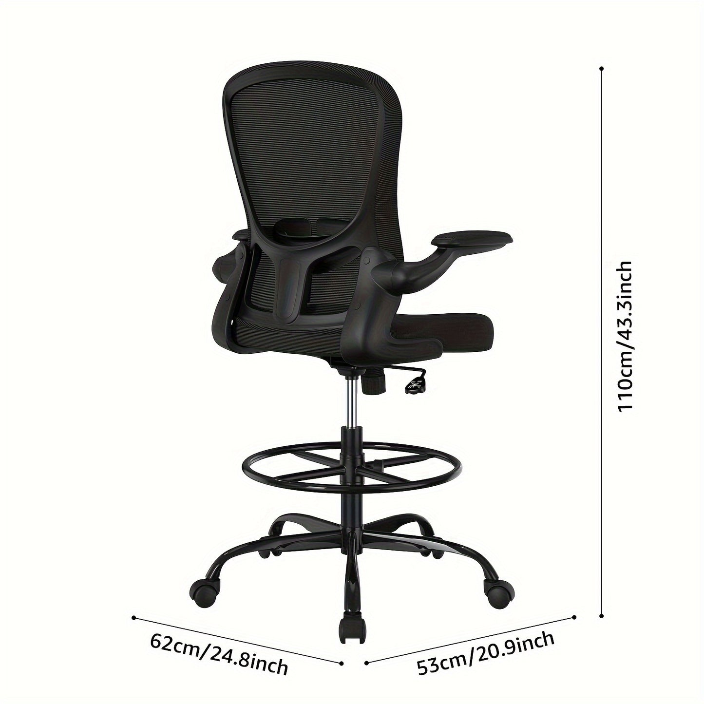 Drafting Chair, Tall Office Chair with Flip-up Armrests Executive Ergonomic Computer Standing Desk Chair, Office Drafting Chair with Lumbar Support and Adjustable Footrest Ring