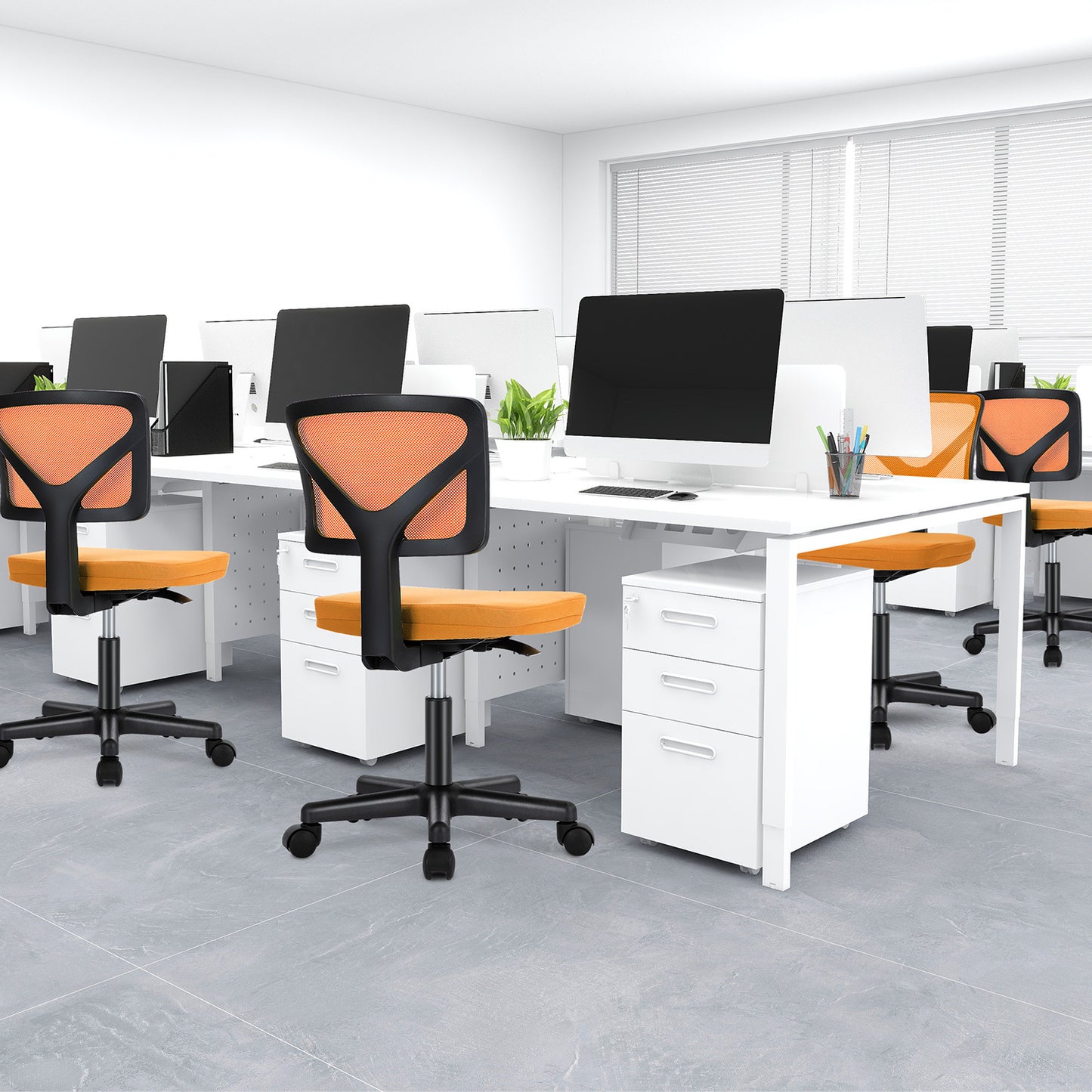 IDLE WAY Small Office Desk Chair with Wheels, Modern Rolling Armless Office Chair with Height Adjustable Comfortable Support, Cute Vanity Chair for Home Bedroom Office Study Make-up, Dressing Room