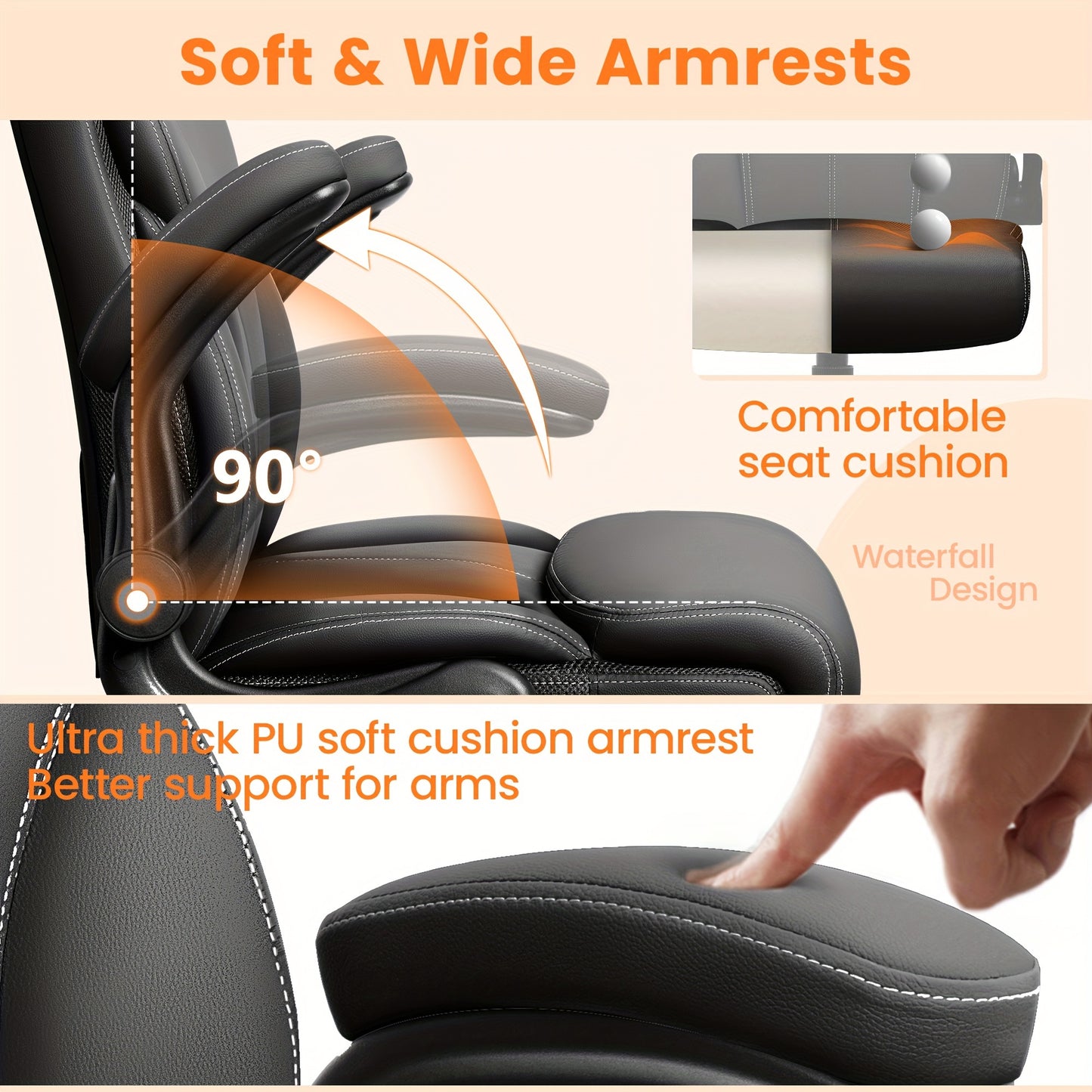 Office Chair, Ergonomic Executive Desk Chair, Comfortable PU Leather Chair For Home Office, High Back Swivel Computer Chair With Rocking Feature Back-to-school Season Gift, School Supplies