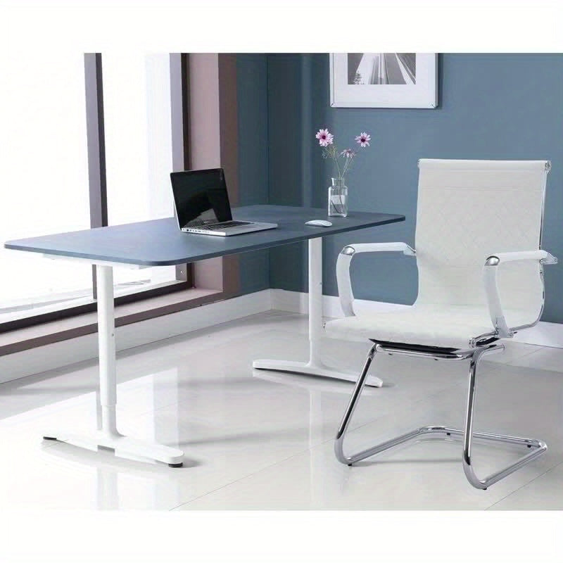 Set Of 2 Features A Minimalist Office Chair With A Diamond Grid Design On The Back, Equipped With Armrests And A Chrome Metal Base For Home Work, Suitable For Meeting Rooms\u002Fwaiting Rooms
