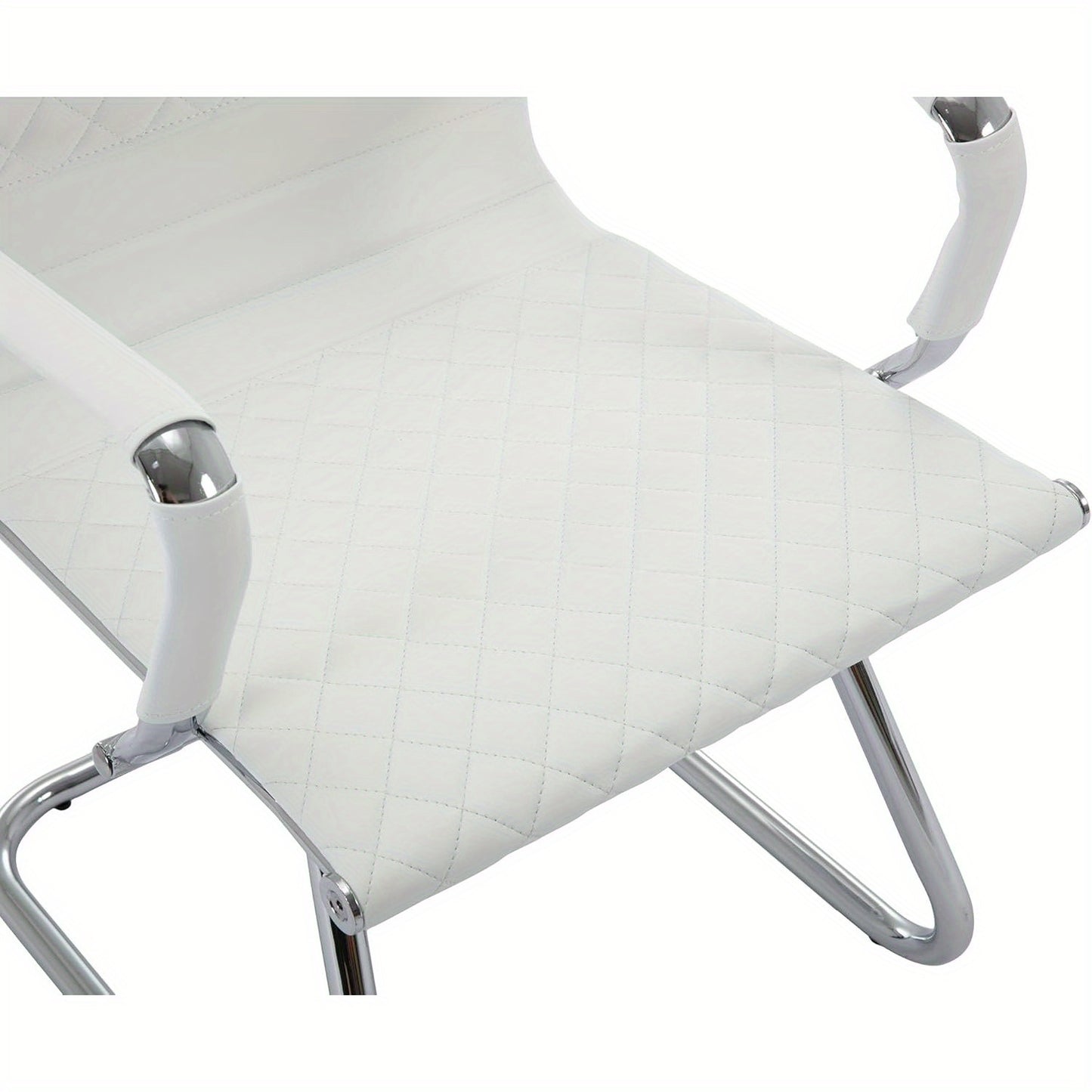Set Of 2 Features A Minimalist Office Chair With A Diamond Grid Design On The Back, Equipped With Armrests And A Chrome Metal Base For Home Work, Suitable For Meeting Rooms\u002Fwaiting Rooms