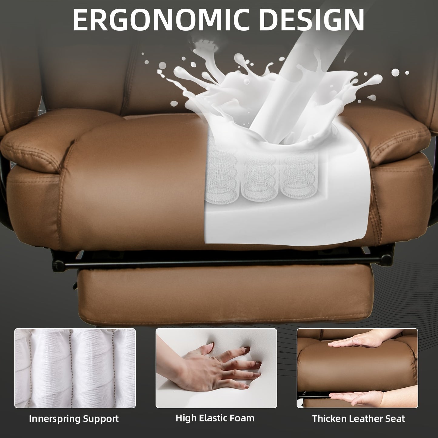 Big and Tall Office Chair 400LBS with Wide Seat and Arms, 160° Reclining Office Chair with Footrest, Comfortable Executive Office Desk Chair High Back, Computer Chair Home Office