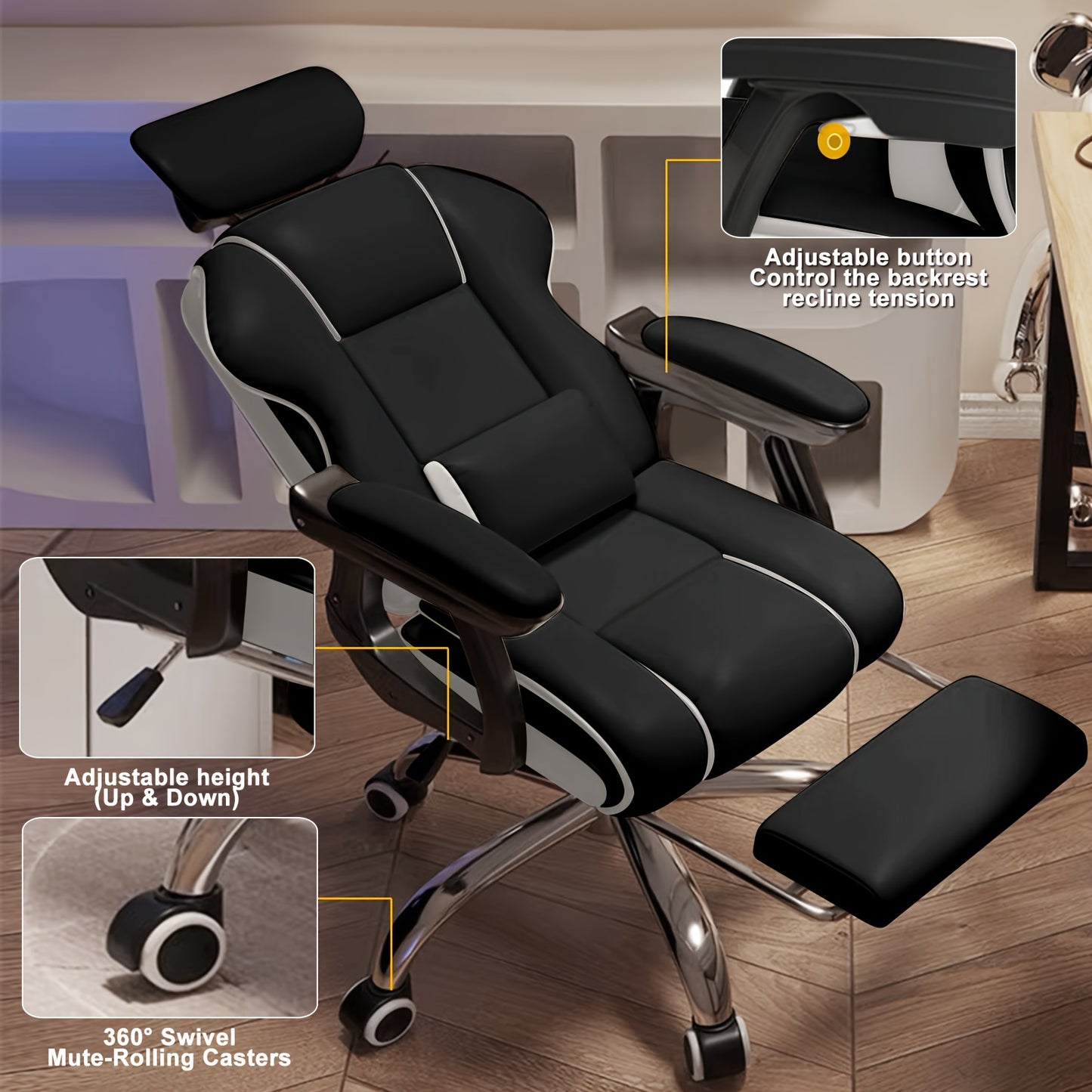EXecutive Computer Chair Home Office Desk Chair, Adjustable Angle, Ergonomic Adjustable Height Chairs With Cushions Armrest For Long Time Seating-High Office Chair With Footrest