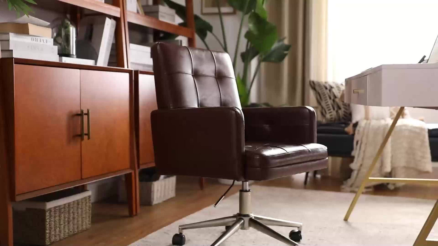 Office Chair with Mid Back Support & Armrests, Mid Century Modern Tufted Home Gaming Desk Chair, Height-Adjustable Swivel Computer Task Chair for Study Bedroom Living Room