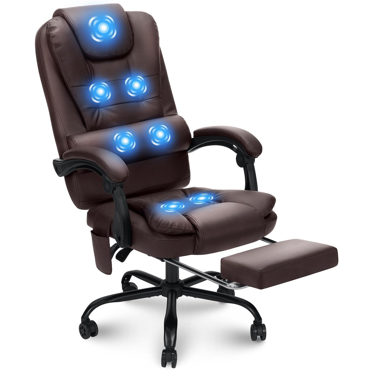 Executive Office Chair with 7 Points Massage Reclining Office Chair with Footrest High Back Ergonomic Computer Desk Chairs Soft Faux Leather for Home Office