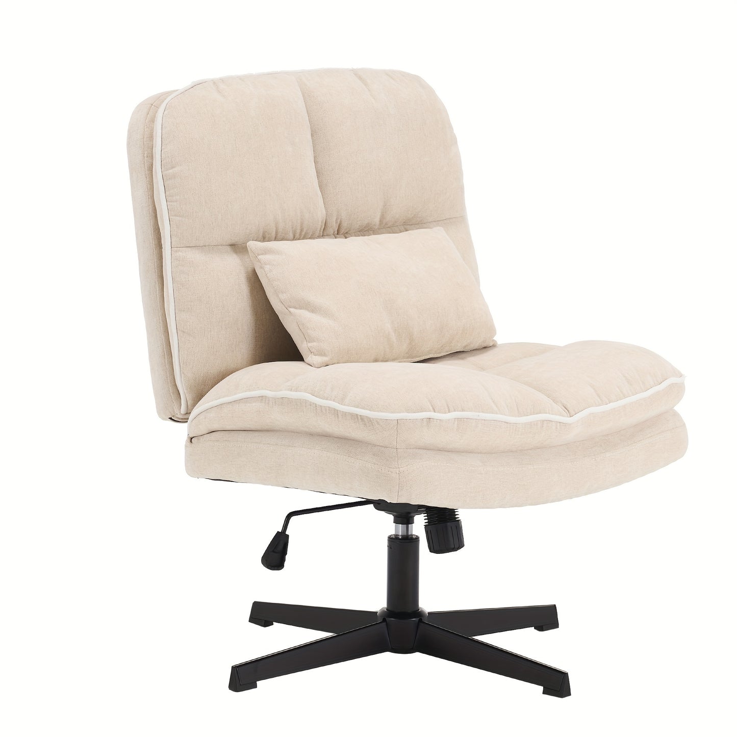 Armless Office Chair, Criss Cross Legged Desk Chair With Wheels, Modern Home Office Desk Chair With Thickened Cushion, Height Adjustable Swivel Fabric Computer Chair