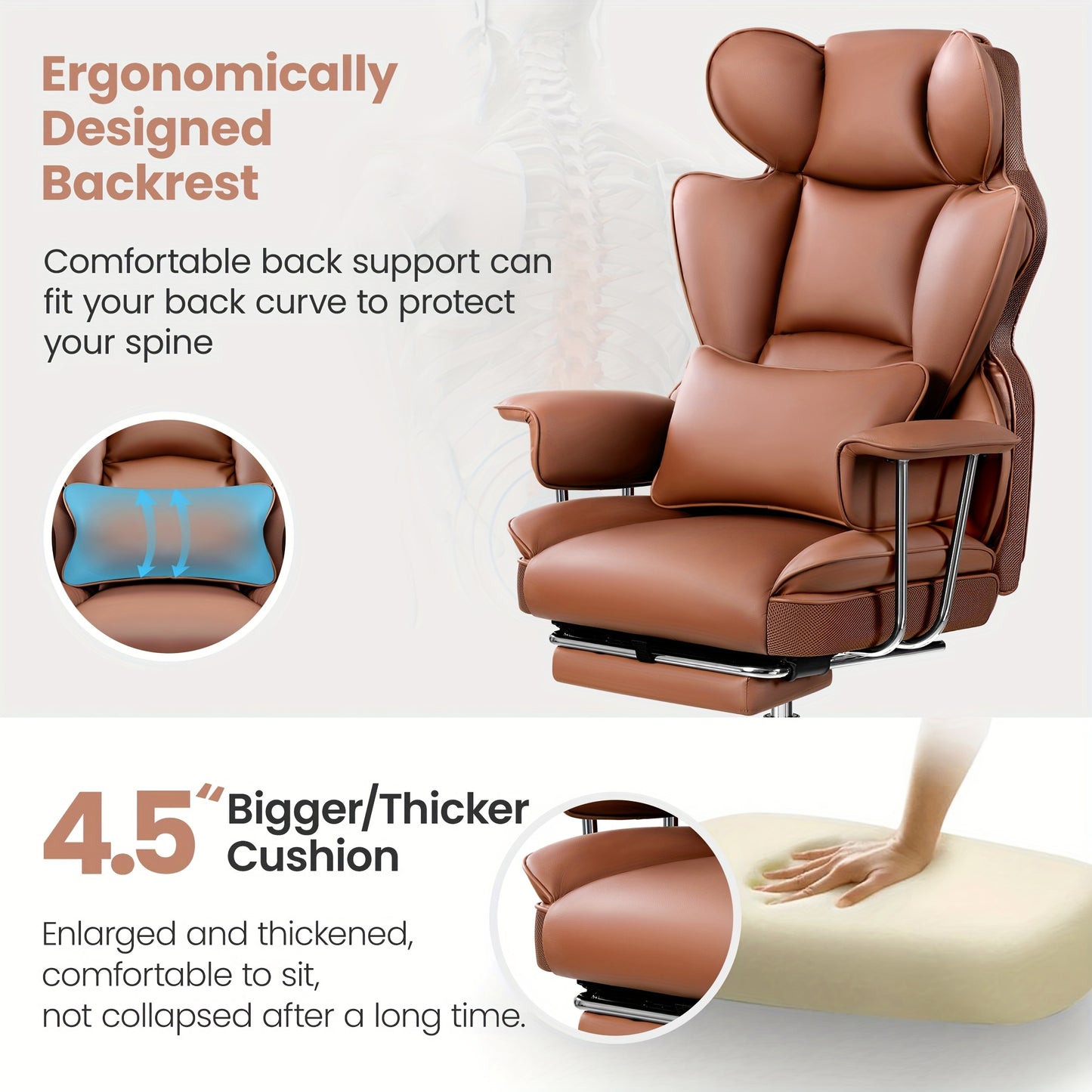 Actflame 500LBS Big And Tall Ergonomic Office Chair- Executive High-Back Leather Office Desk Chair for Plus-Size Users with Lumbar Support& Footrest- Perfect for Home Office | Back to School