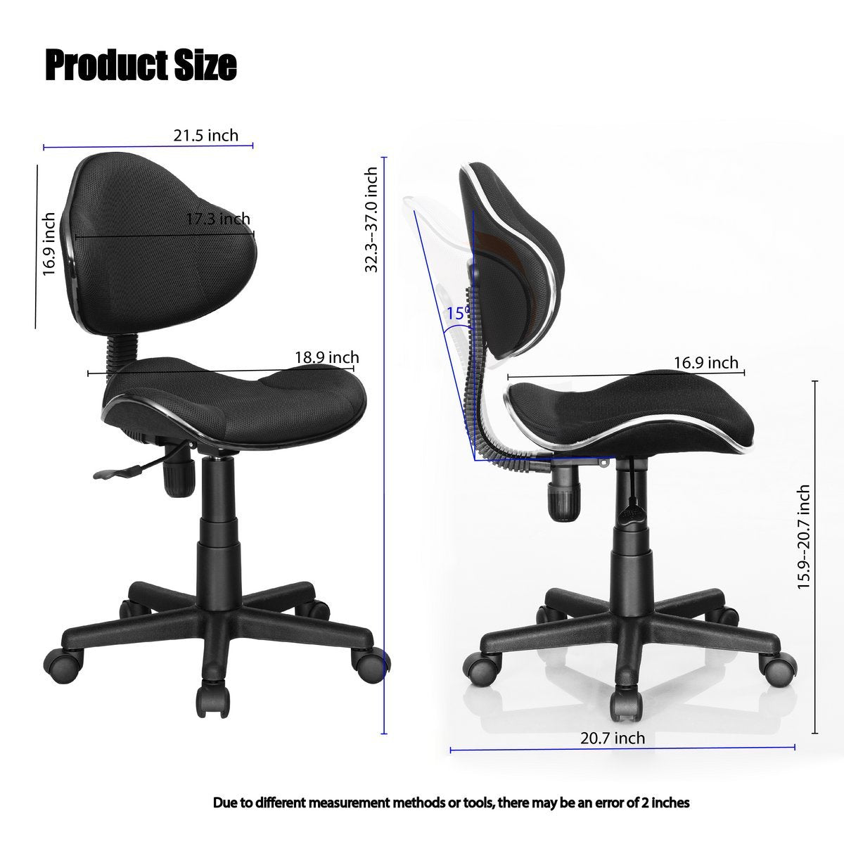JJS Home Office Low Back Computer Executive Chair, Ergonomic Mesh Chair with Extra Large Base and Pads,