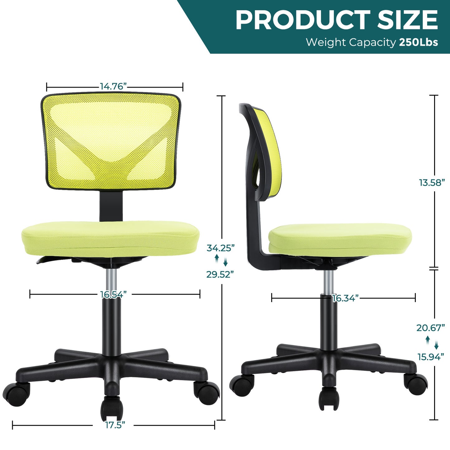 IDLE WAY Small Office Desk Chair with Wheels, Modern Rolling Armless Office Chair with Height Adjustable Comfortable Support, Cute Vanity Chair for Home Bedroom Office Study Make-up, Dressing Room