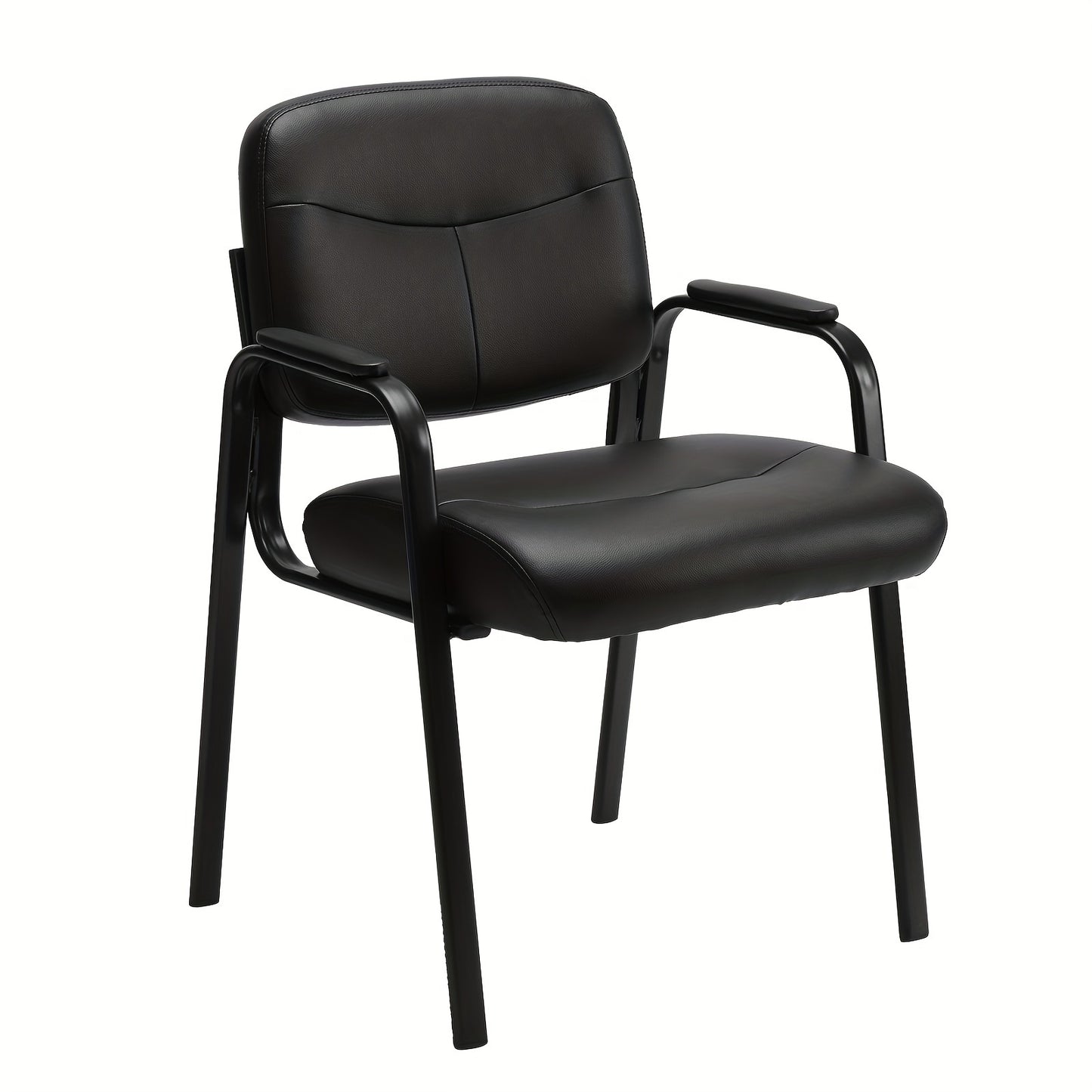 Office Guest Reception Chairs No Wheels, PU Leather Conference Waiting Room Chair Executive Lobby Chair with Padded Arms, Black