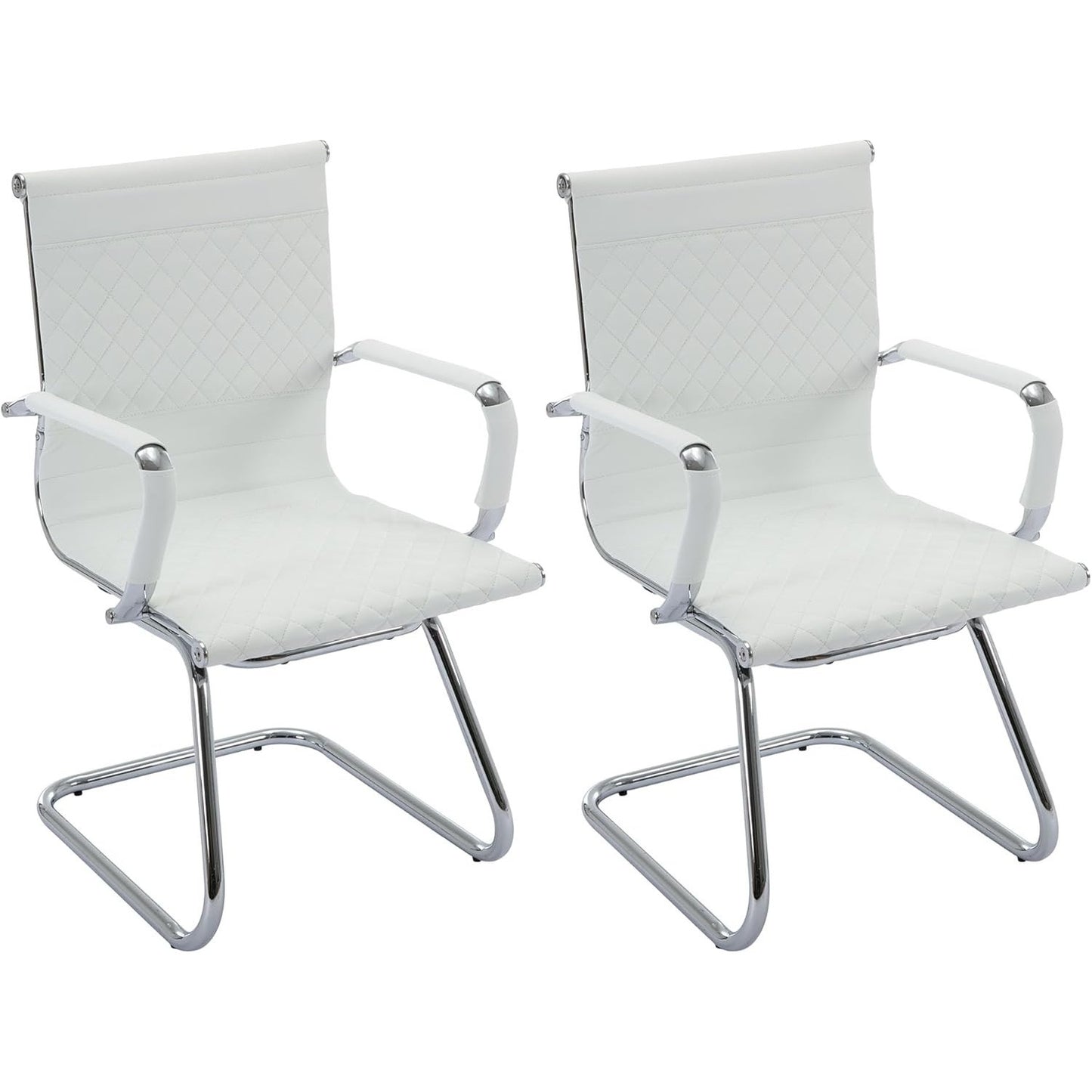 Set Of 2 Features A Minimalist Office Chair With A Diamond Grid Design On The Back, Equipped With Armrests And A Chrome Metal Base For Home Work, Suitable For Meeting Rooms\u002Fwaiting Rooms