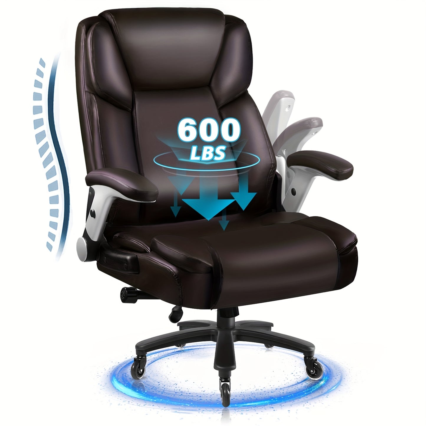 Big And Tall Office Chair 600lbs, Heavy Duty Executive Office Chair for Heavy People, Brown High Back Faux Leather Ergonomic Office Chair with Adjustable Armrests And Lumbar Support for Computer Desk Chair