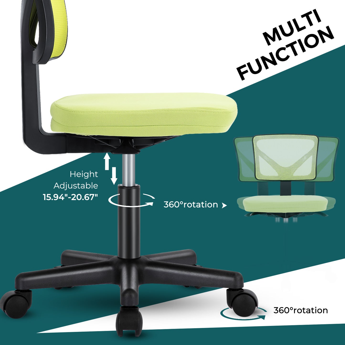 IDLE WAY Small Office Desk Chair with Wheels, Modern Rolling Armless Office Chair with Height Adjustable Comfortable Support, Cute Vanity Chair for Home Bedroom Office Study Make-up, Dressing Room