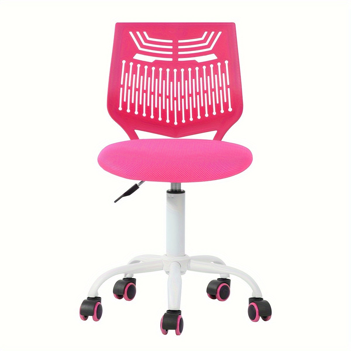 1pc Ergonomic Task Chair, Armless Desk Chair with Mesh Padded Cushion, Swivel Study Chair with Rolling Wheels, Open Back, Fabric Material, Non-Electric, Wipe Clean Care, for Hard Floor - Purple\u002FRose\u002FGreen, Office Chair Cushion