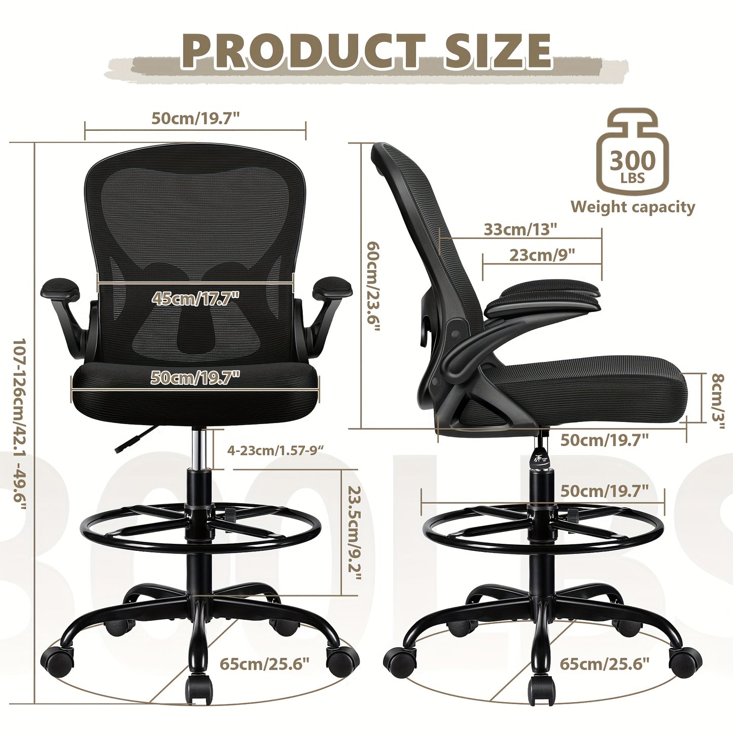Actflame Drafting Chair Tall Office Chair With Flip-up Armrests Executive Ergonomic Computer Standing Desk Chair With Adjustable Lumbar Support And Adjustable Footrest Ring