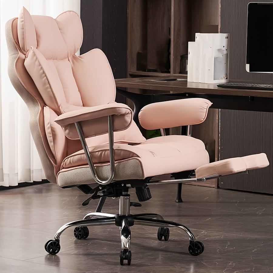 Efomao Office Chair 400LBS, Big and Tall Office Chair, Faux Leather Computer Chair, Executive Office Chair with Leg Rest and Lumbar Support, Pink Office Chair