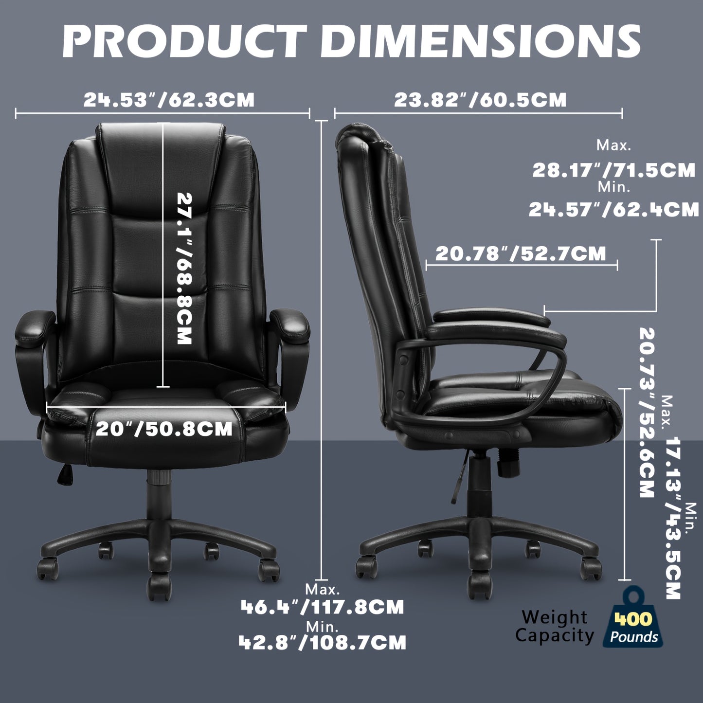 Home Office Desk Chair, 400LBS Big And Tall Managerial Executive Chair, High Back Computer Chair Gaming Chair, Ergonomic Adjustable Height Faux Leather Chair With Cushions Armrest, Heavy Duty Chair With Comfy Lumbar Support