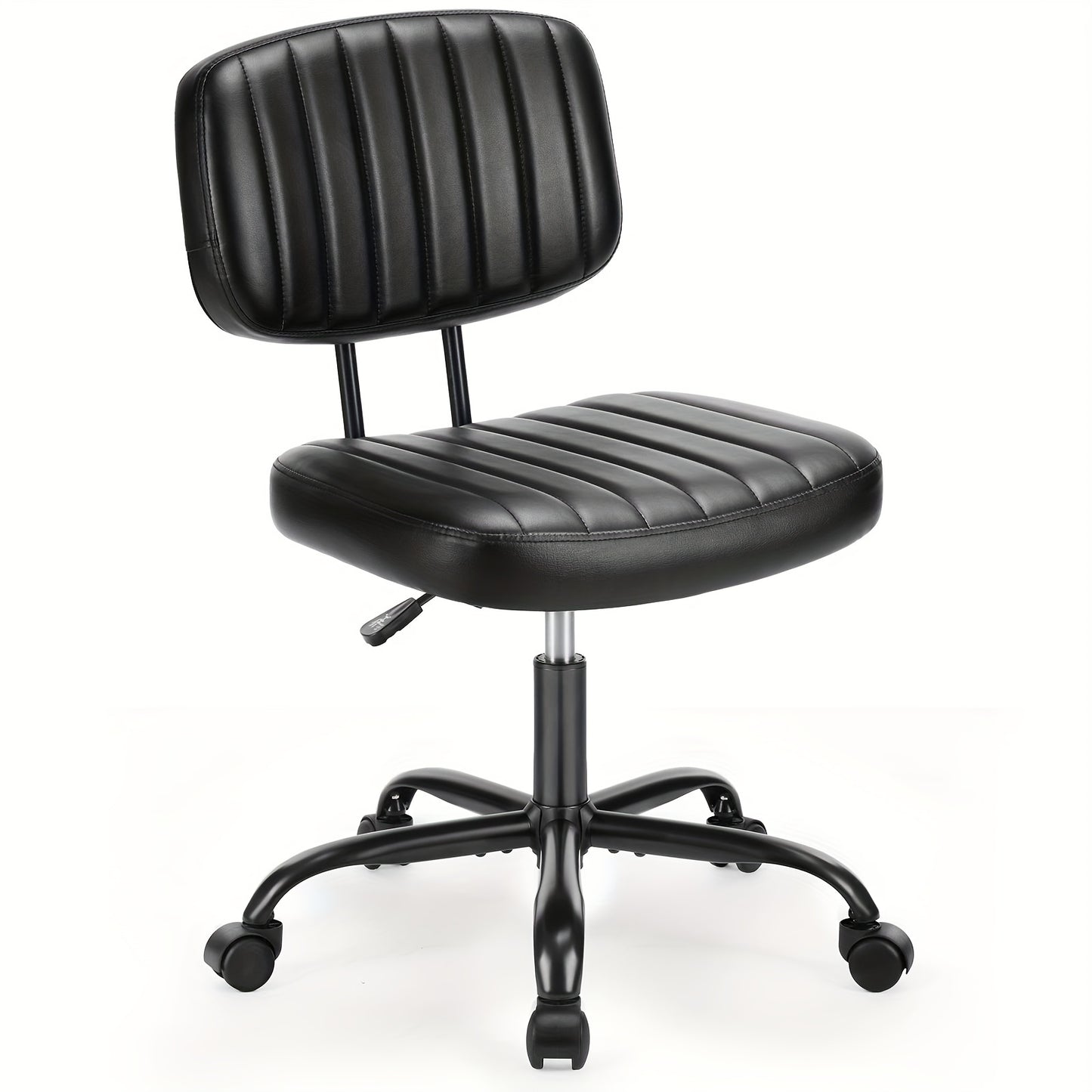 Idle Way Compact PU Leather Office Chair with Lumbar Support- Stylish Armless Swivel Task Chair on Wheels for Home Office and Study- Comfortable and Functional
