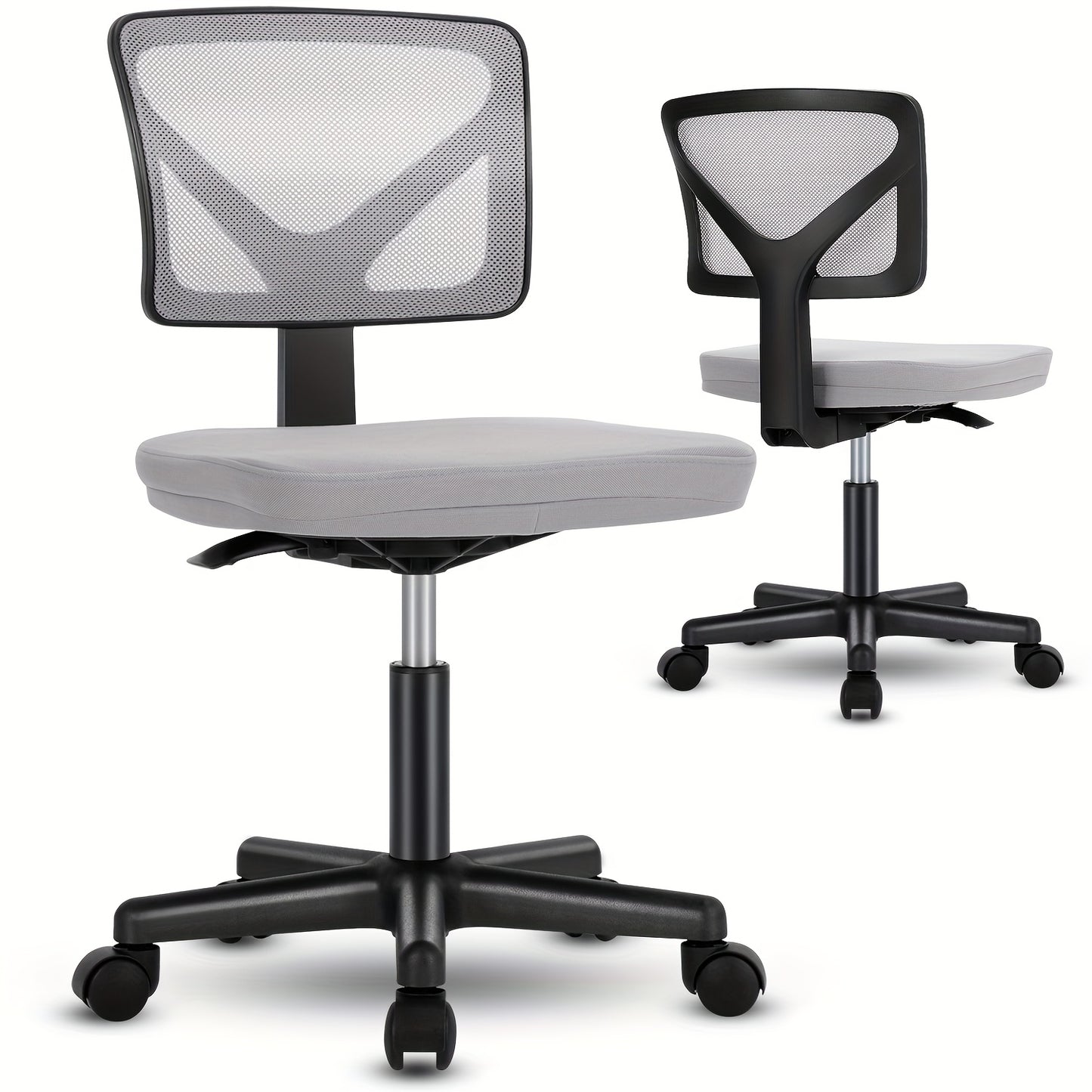 Armless Desk Chairs, Ergonomic Low Back Computer Chair No Arms, Adjustable Rolling Mesh Task Work Swivel Chairs with Wheels Work Vanity Chair for Small Spaces Home Bedroom, Classic Black