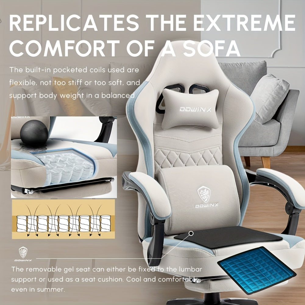 Breathable Fabric Gaming Chair With Gel And Pocket Spring Cushion - Ergonomic Computer Office Chair With Adjustable Footrest And Storage Bag For All-Day Comfort Gaming\u002FHome Office, Modern Gray Design
