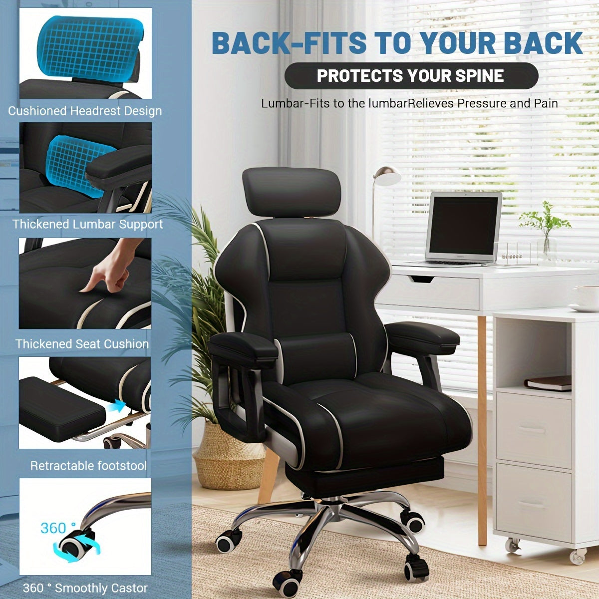 Ergonomic Adjustable Height Computer Chair, Metal Frame with Memory Foam Cushion, Open Back, Swivel, Armrests, and Wheels - Home Office Desk Chair, Home Office Chair | Contemporary Design | Metal Frame Chair, Office Chair Cushion