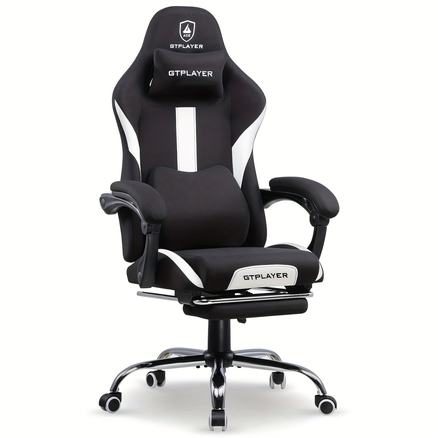 Ergonomic Gaming Chair with Lumbar Support, Breathable Fabric Computer Chair with Pocket Spring Cushion, Footrest for Adult Gamers, Metal Frame with Sponge Filling