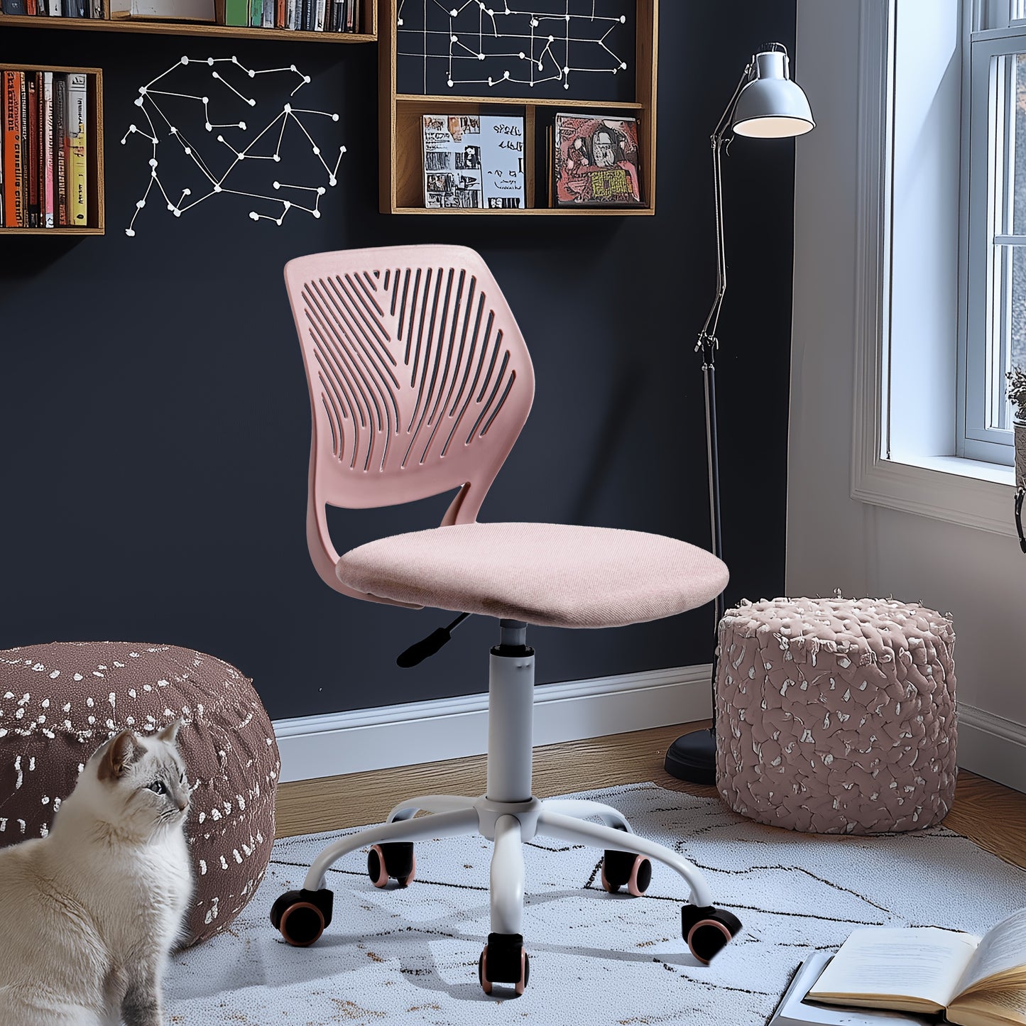 Homy Casa Compact Armless Office Chair, Adjustable Swivel Task Chair with Soft Cushion, Available in 7 Colors - Perfect for Home Office, Workspace, Bedroom, Study or Vanity