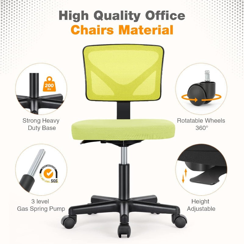 Office Computer Desk Chair Ergonomic LowBack Mesh Rolling Work Swivel Chairs with Wheels Armless Comfortable Seat Lumbar Support for Home Bedroom Study Student Adults Green