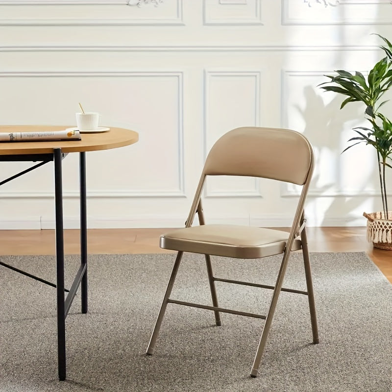 OLIXIS brand 2 sets of folding chairs, leather upholstered chairs, sturdy metal, easy to use and store, suitable for outdoor and indoor use, suitable for home, office and parties