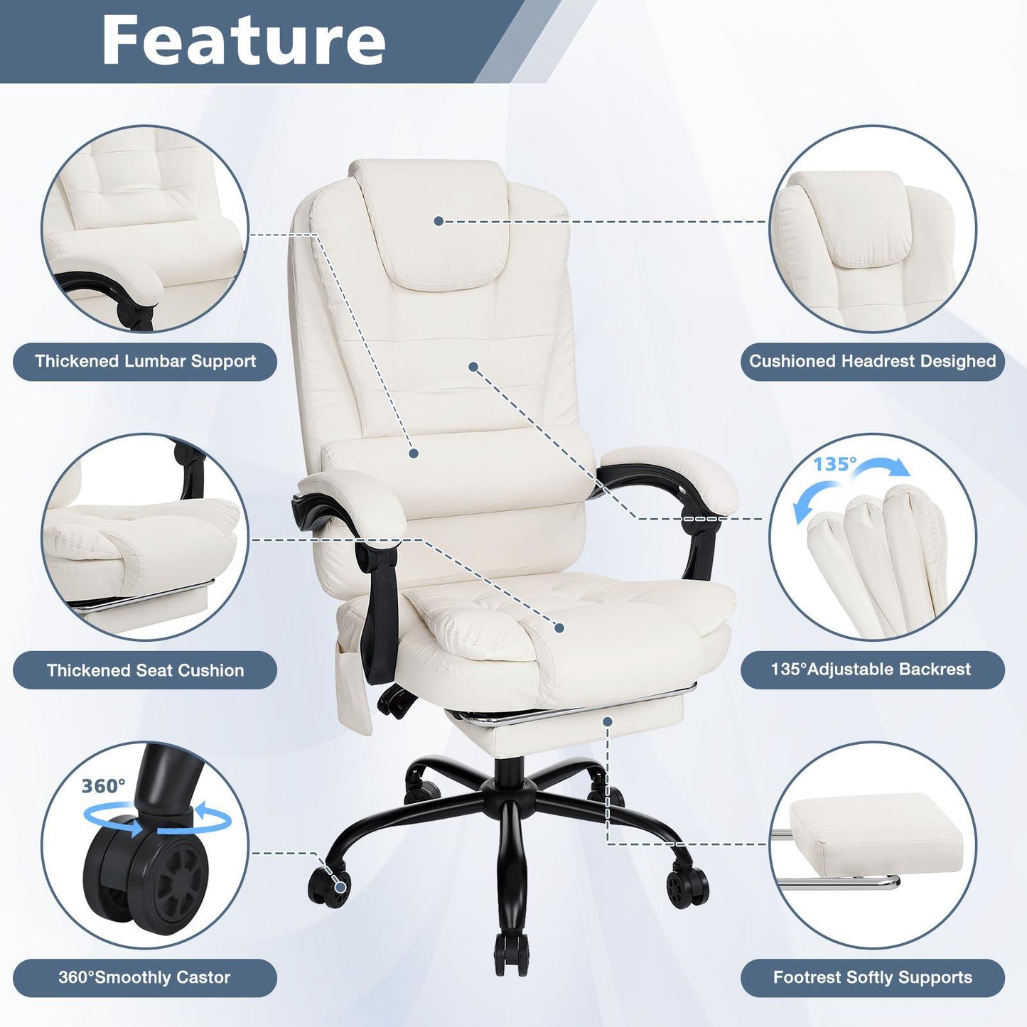 Executive Office Chair with 7 Points Massage Reclining Office Chair with Footrest High Back Ergonomic Computer Desk Chairs Soft Faux Leather for Home Office