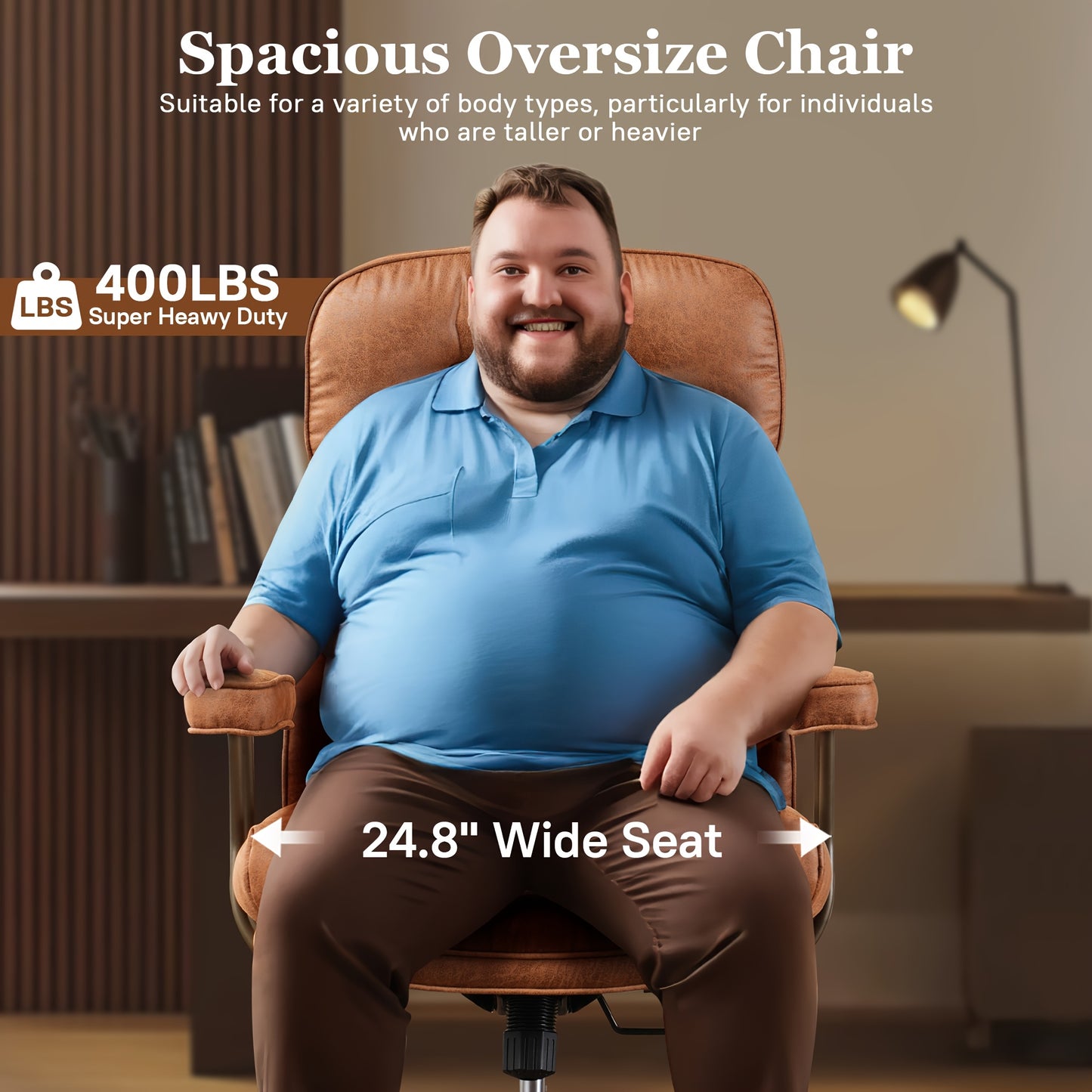 Elegant Style | Ergonomic Mid-Century Modern Suede Office Chair, High Back Adjustable Desk Chair with Padded Armrests and Lumbar Support, Stylish Executive Chair for Home Office, Brown Faux Leather-Like Finish with Metal Frame, HOOOWOOO
