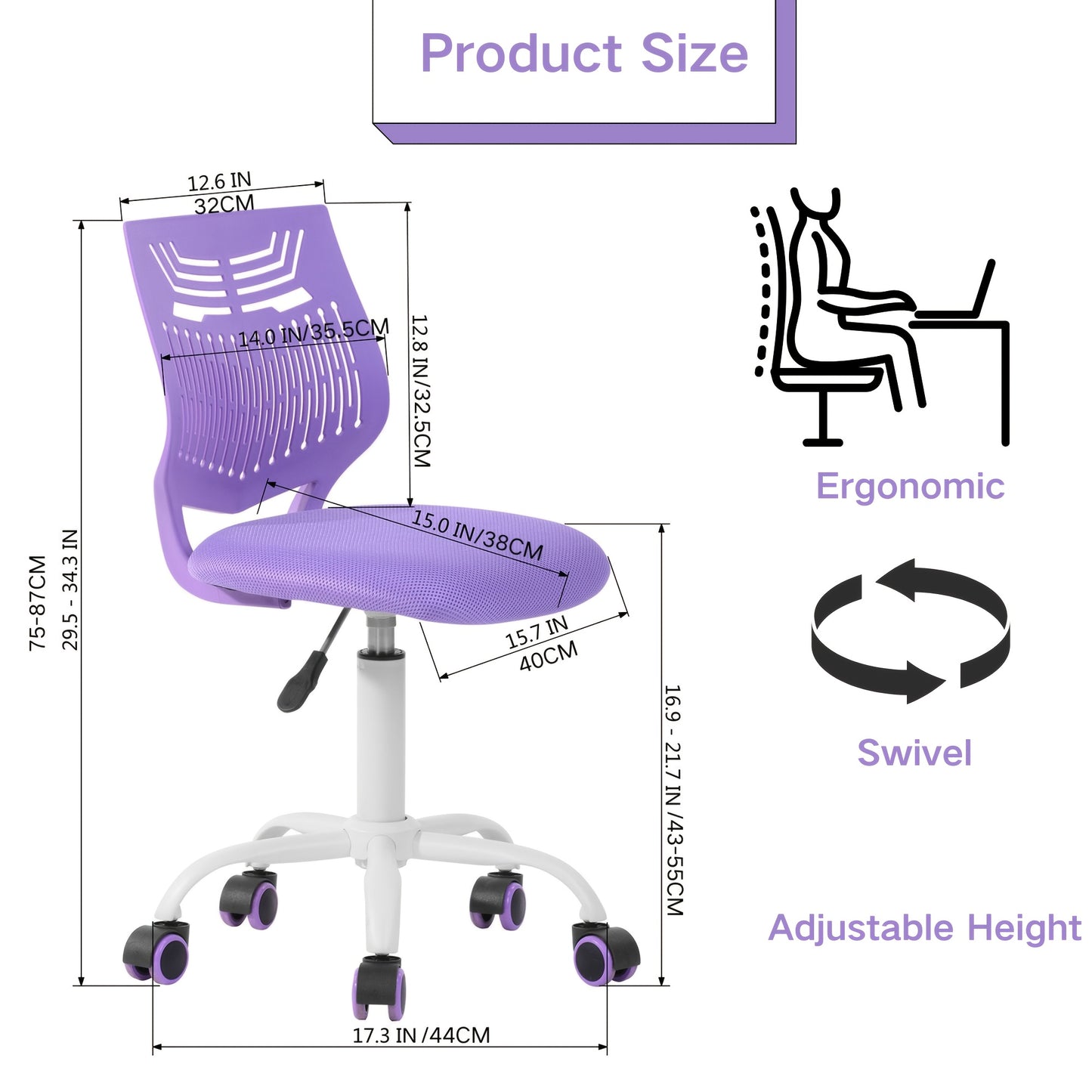 Ergonomic Modern Office Chair with Swivel Seat - Adjustable Height, Lumbar Support, Durable Metal Frame - Ideal for Home Office in Bright Pink\u002FPurple\u002FGreen
