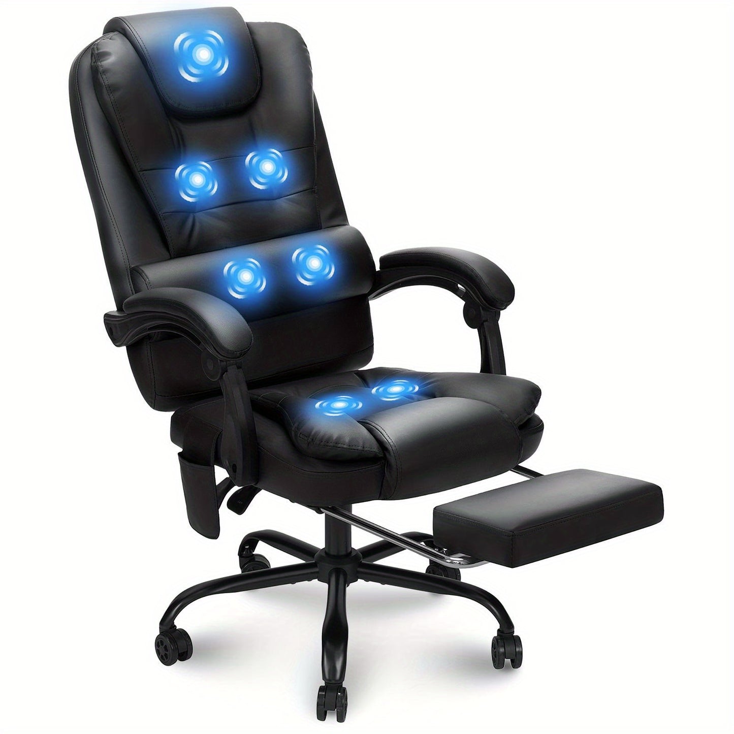 Executive Office Chair with 7 Points Massage Reclining Office Chair with Footrest High Back Ergonomic Computer Desk Chairs Soft Faux Leather for Home Office