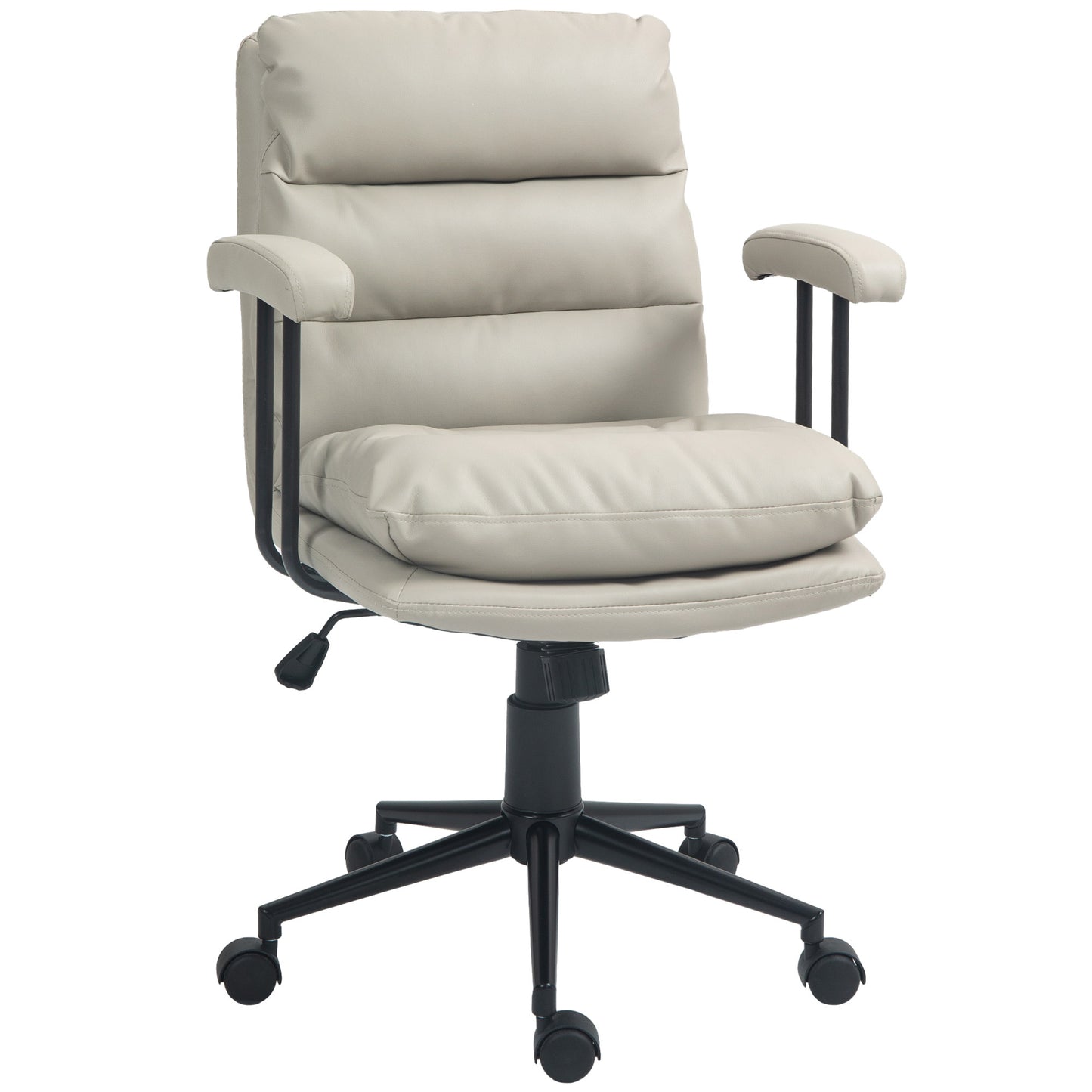 HOMCOM PU Leather Office Chair, Office Desk Chair, Task Computer Chair with Swivel Wheels, Adjustable Height, Double-tier Padded, Beige