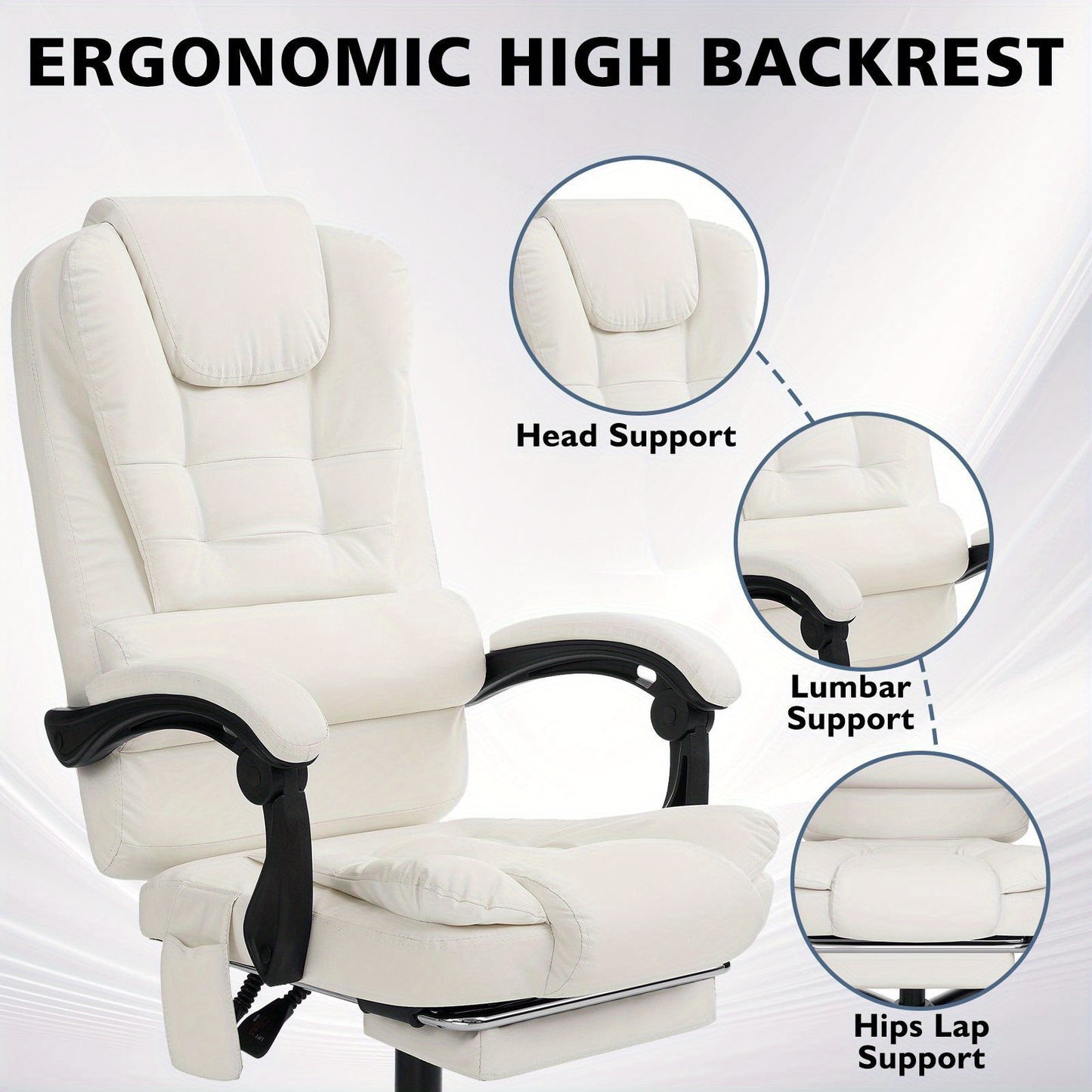 Executive Office Chair with 7 Points Massage Reclining Office Chair with Footrest High Back Ergonomic Computer Desk Chairs Soft Faux Leather for Home Office