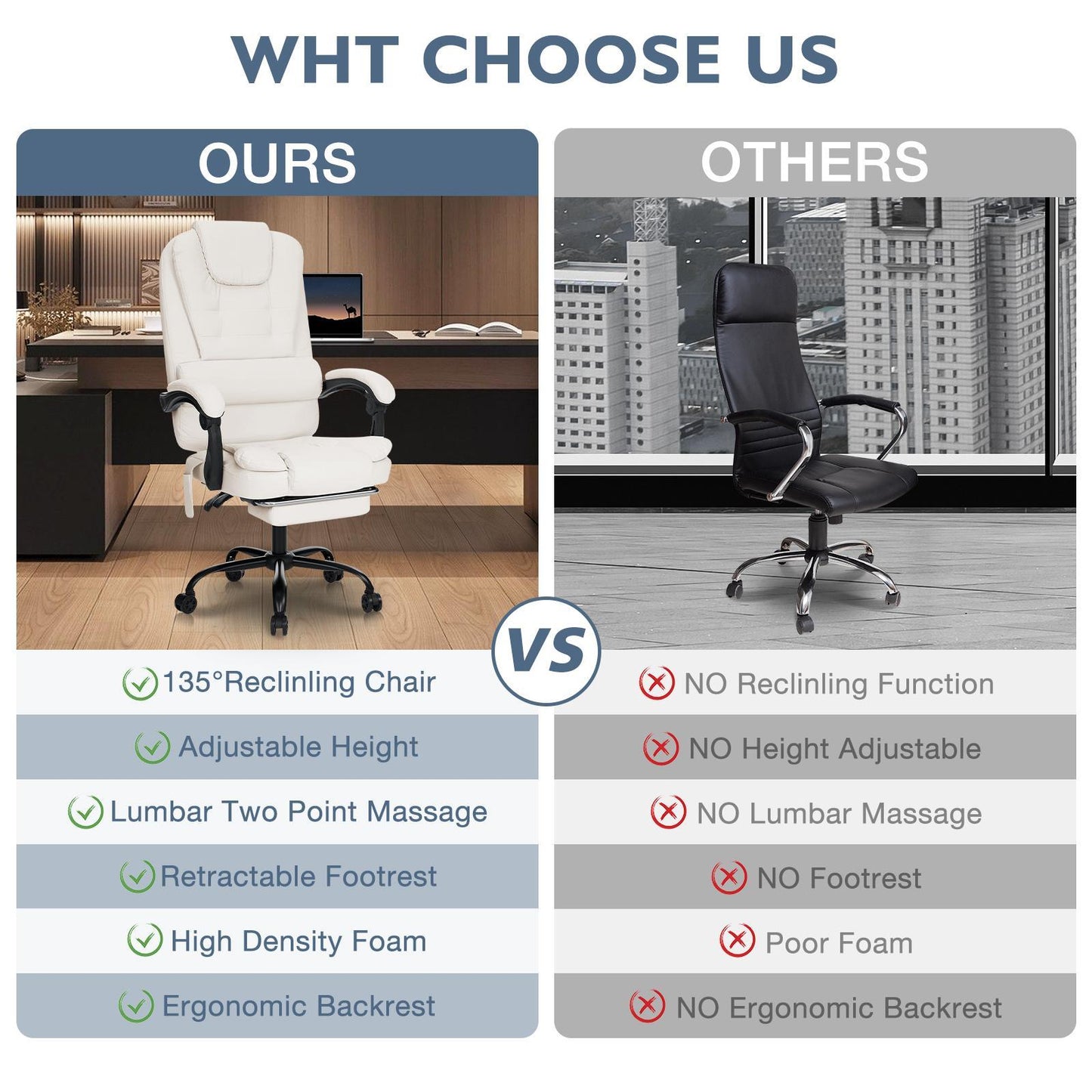 Executive Office Chair with 7 Points Massage Reclining Office Chair with Footrest High Back Ergonomic Computer Desk Chairs Soft Faux Leather for Home Office