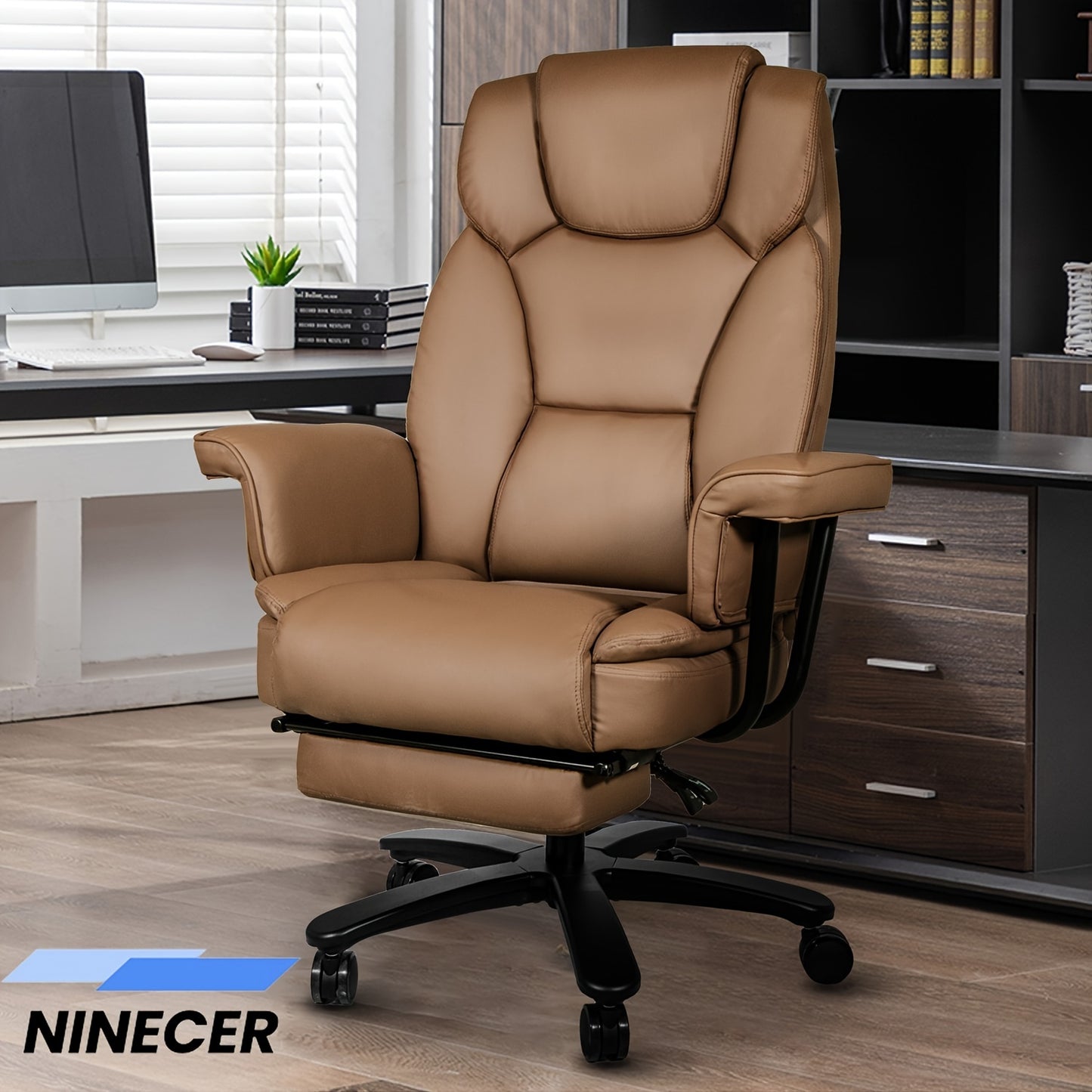 Big and Tall Office Chair 400LBS with Wide Seat and Arms, 160° Reclining Office Chair with Footrest, Comfortable Executive Office Desk Chair High Back, Computer Chair Home Office