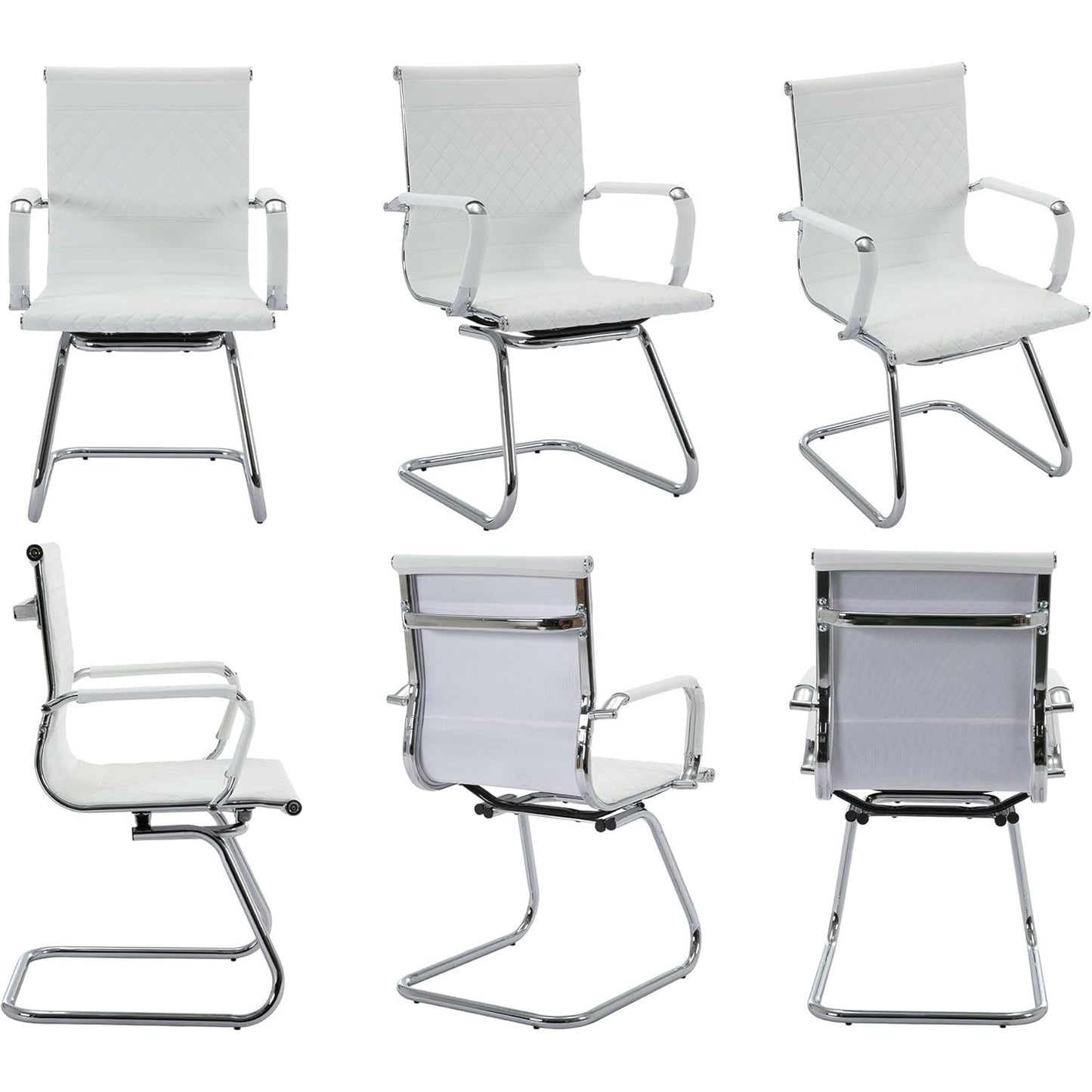 Set Of 2 Features A Minimalist Office Chair With A Diamond Grid Design On The Back, Equipped With Armrests And A Chrome Metal Base For Home Work, Suitable For Meeting Rooms\u002Fwaiting Rooms