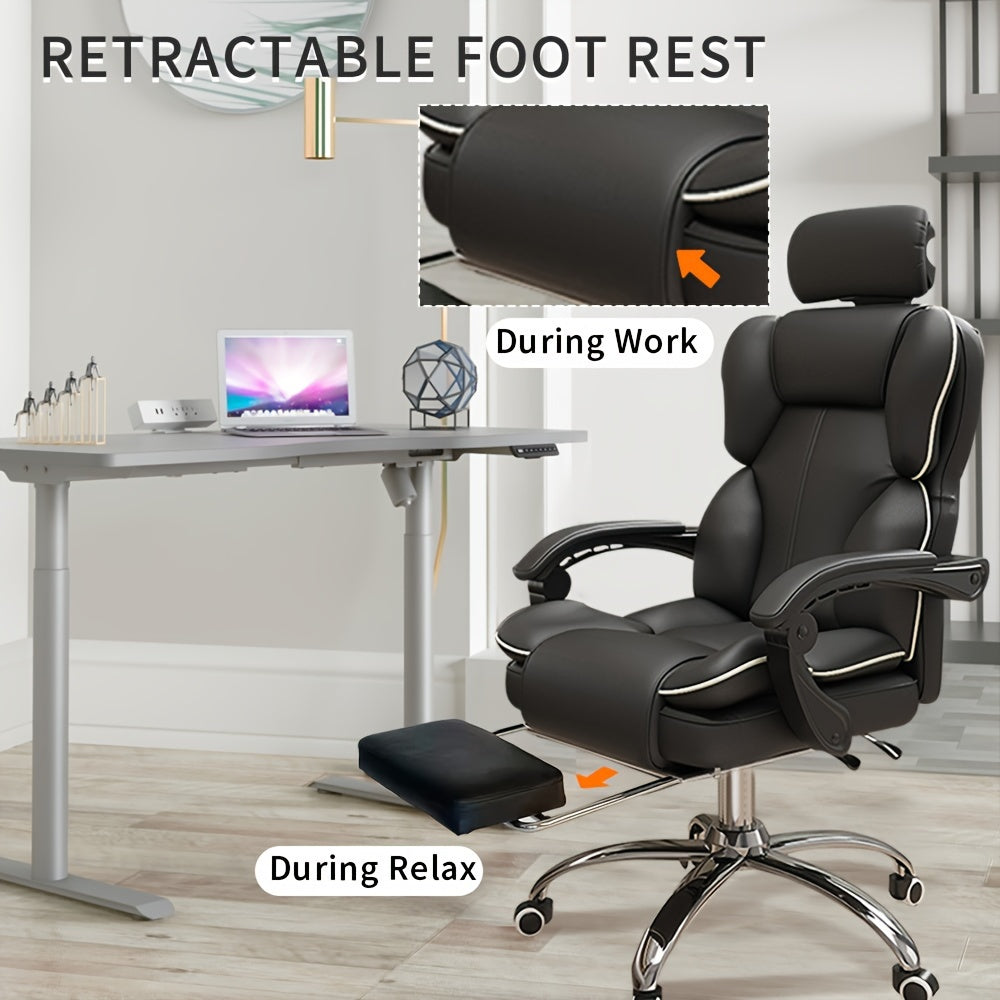 Ergonomic Big & Tall Office Chair - High Back Gaming Chair with Adjustable Height, Swivel Base, Lumbar Support & Foot Rest - White with Pink Accents, Metal Frame, Memory Foam Cushion for Comfort, Desk Chair
