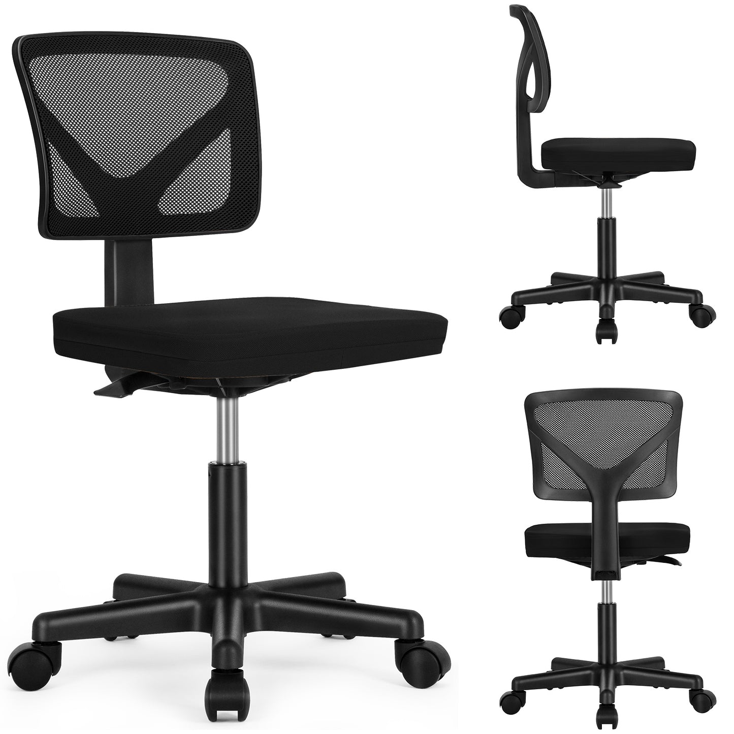 IDLE WAY Small Office Desk Chair with Wheels, Modern Rolling Armless Office Chair with Height Adjustable Comfortable Support, Cute Vanity Chair for Home Bedroom Office Study Make-up, Dressing Room