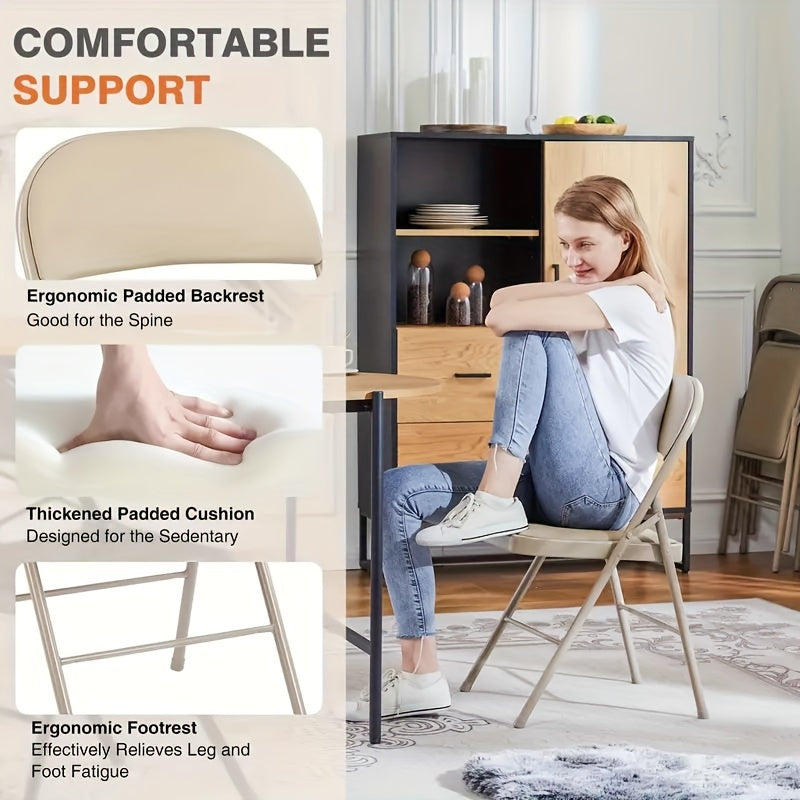 OLIXIS brand 2 sets of folding chairs, leather upholstered chairs, sturdy metal, easy to use and store, suitable for outdoor and indoor use, suitable for home, office and parties