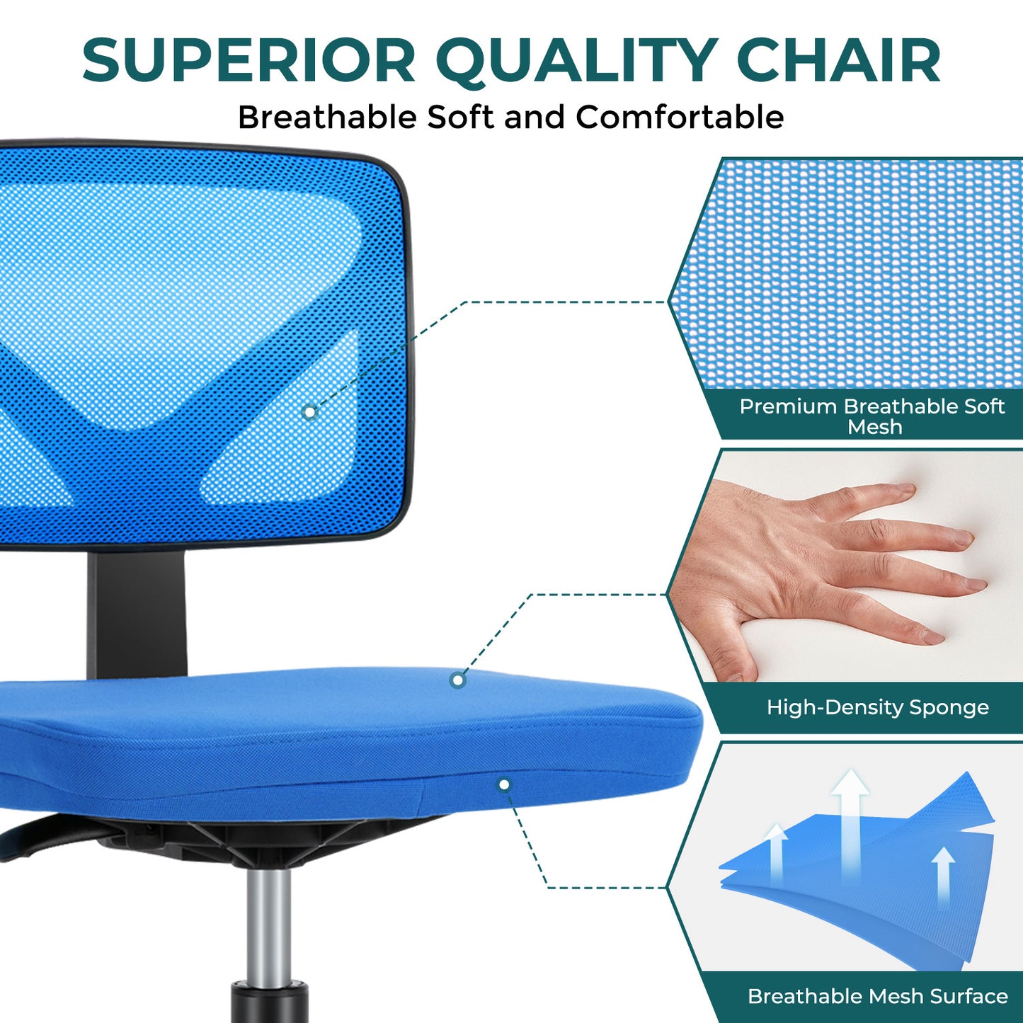 IDLE WAY Small Office Desk Chair with Wheels, Modern Rolling Armless Office Chair with Height Adjustable Comfortable Support, Cute Vanity Chair for Home Bedroom Office Study Make-up, Dressing Room