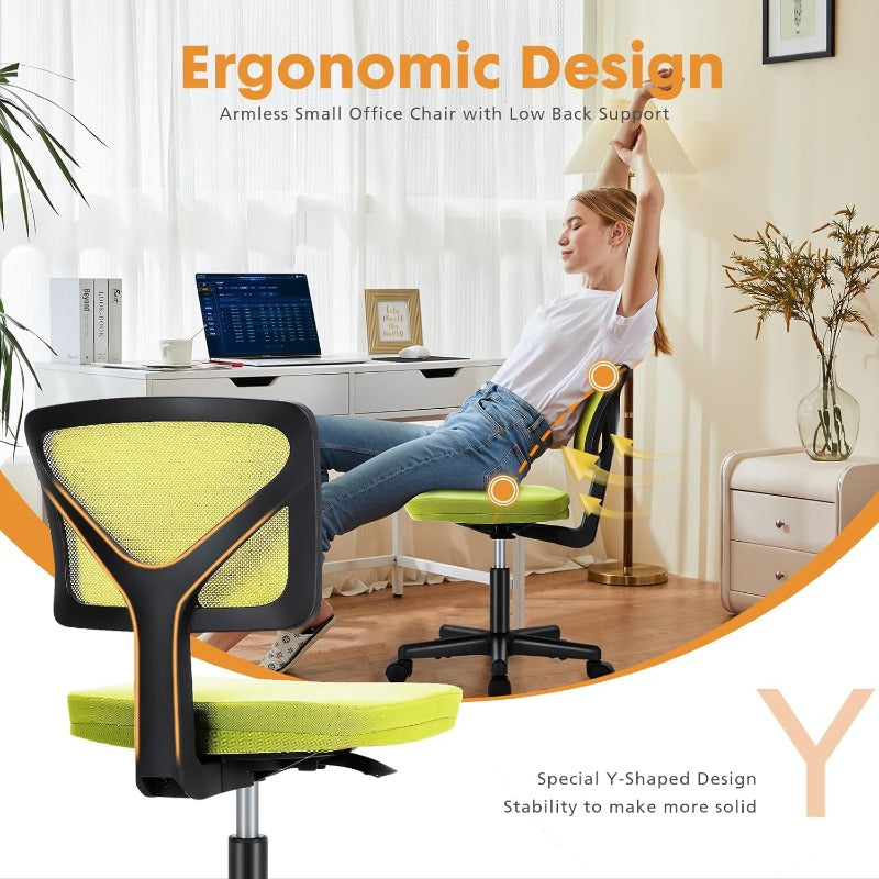 Office Computer Desk Chair Ergonomic LowBack Mesh Rolling Work Swivel Chairs with Wheels Armless Comfortable Seat Lumbar Support for Home Bedroom Study Student Adults Green