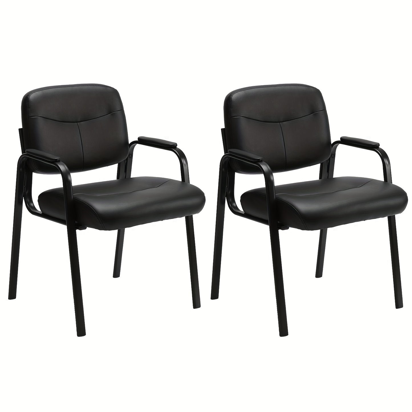 Office Guest Reception Chairs No Wheels, PU Leather Conference Waiting Room Chair Executive Lobby Chair with Padded Arms, Black