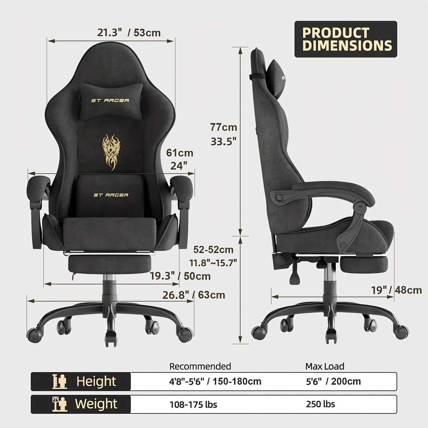 Velvet Fabric Gaming Chair, High Back Ergonomic Gamer Chair for Adult, Comfortable Video Game Chair with Footrest And Massage Lumbar Cushion
